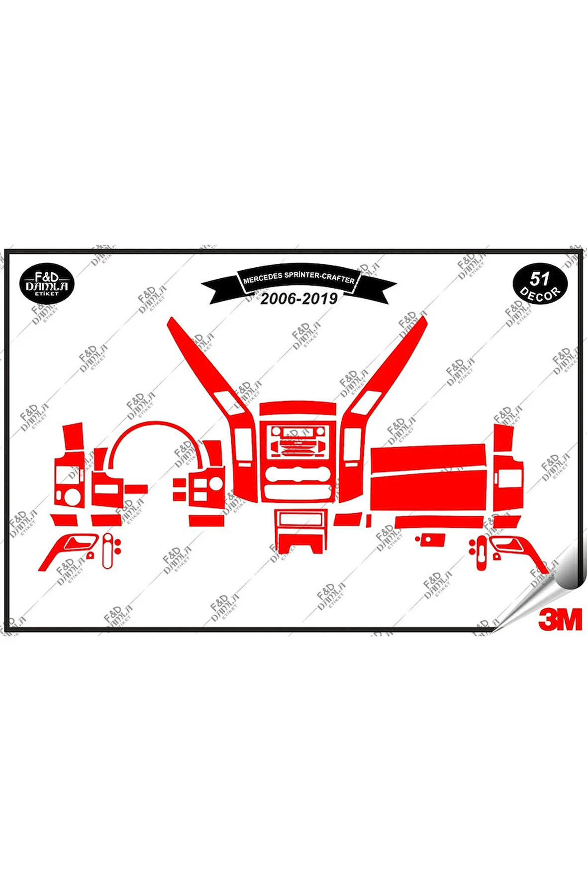 Mercedes Sprinter Grafter 2006-2019 Torpido Konsol Trim Göğüs Maun Kaplama Set 51 Parça Kırmızı