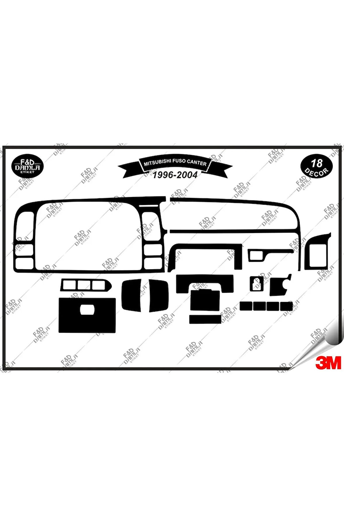 Mitsubishi Fuso Canter 1996-2004 Torpido Konsol Trim Göğüs Maun Kaplama Set 18 Parça Siyah
