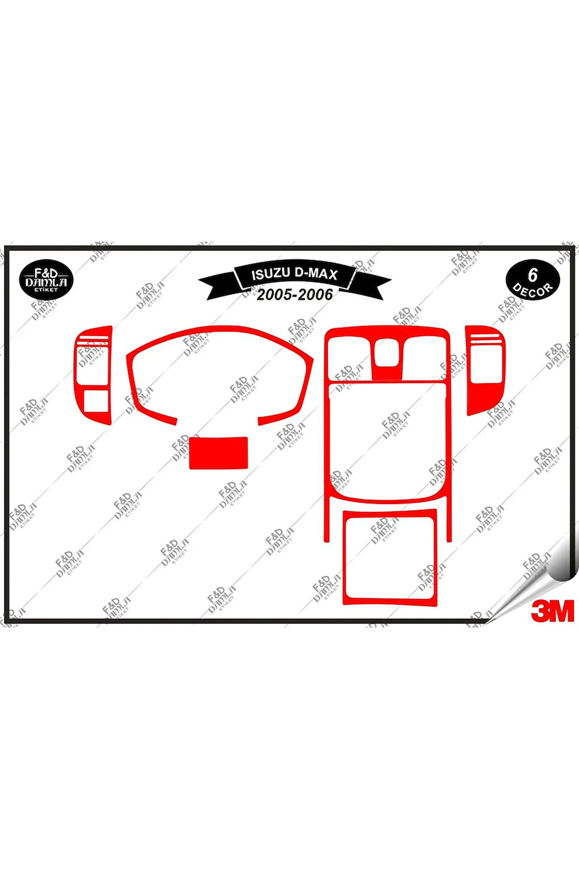 Isuzu D Max 2005-2006 Torpido Konsol Trim Göğüs Maun Kaplama Set 6 Parça Kırmızı