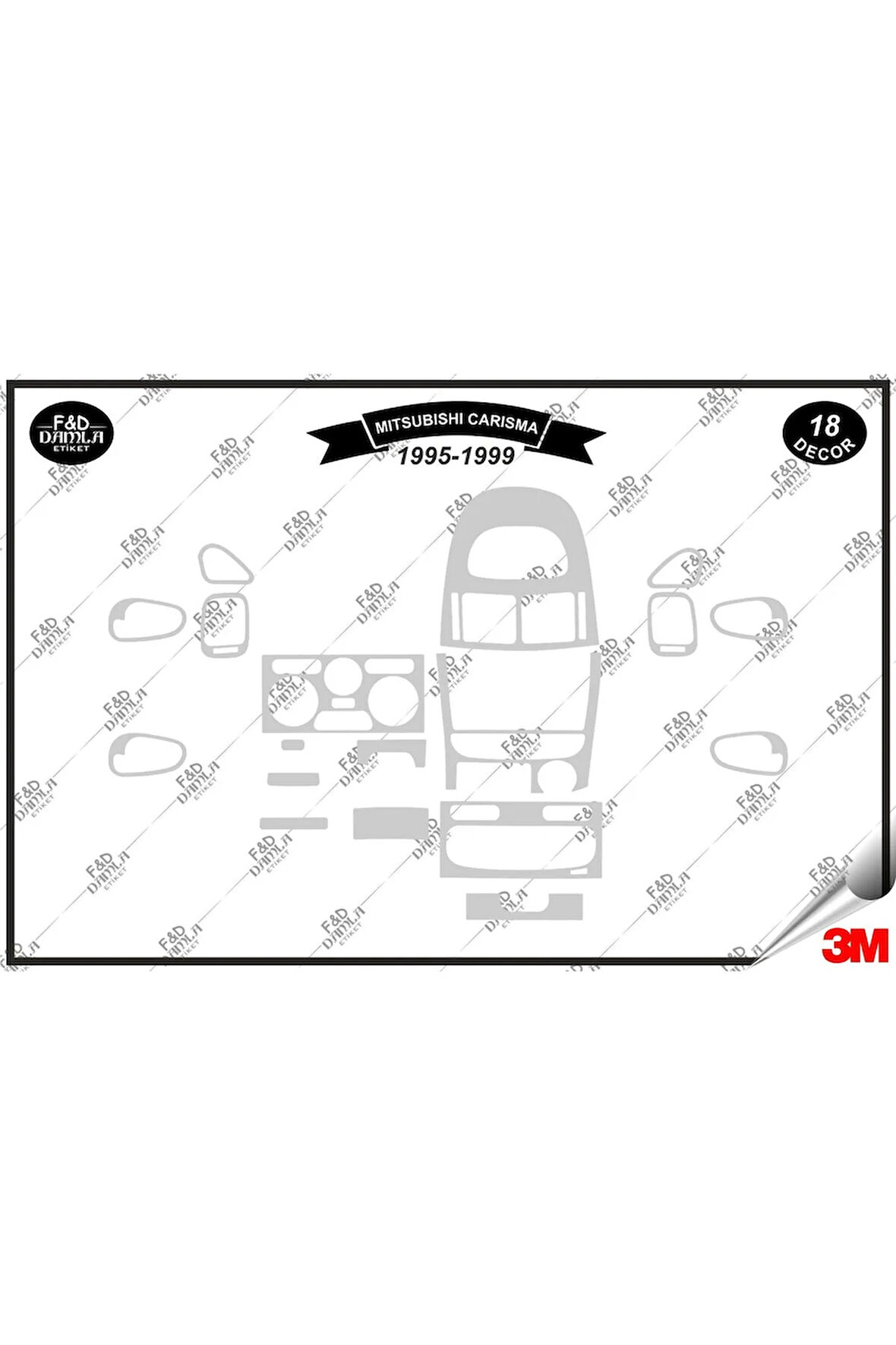 Mitsubishi Carisma 1995-1999 Torpido Konsol Trim Göğüs Maun Kaplama Set 18 Parça Gümüş