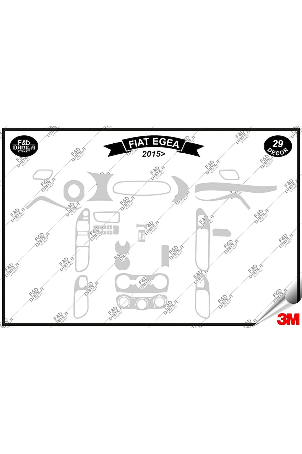 Fiat Egea 2015 Torpido Konsol Trim Göğüs Maun Kaplama Set 29 Parça Gümüş