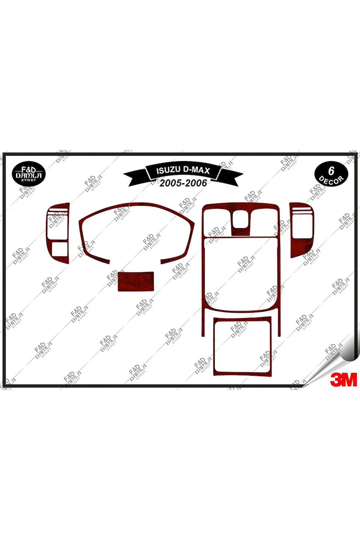 Isuzu D Max 2005-2006 Torpido Konsol Trim Göğüs Maun Kaplama Set 6 Parça Maun