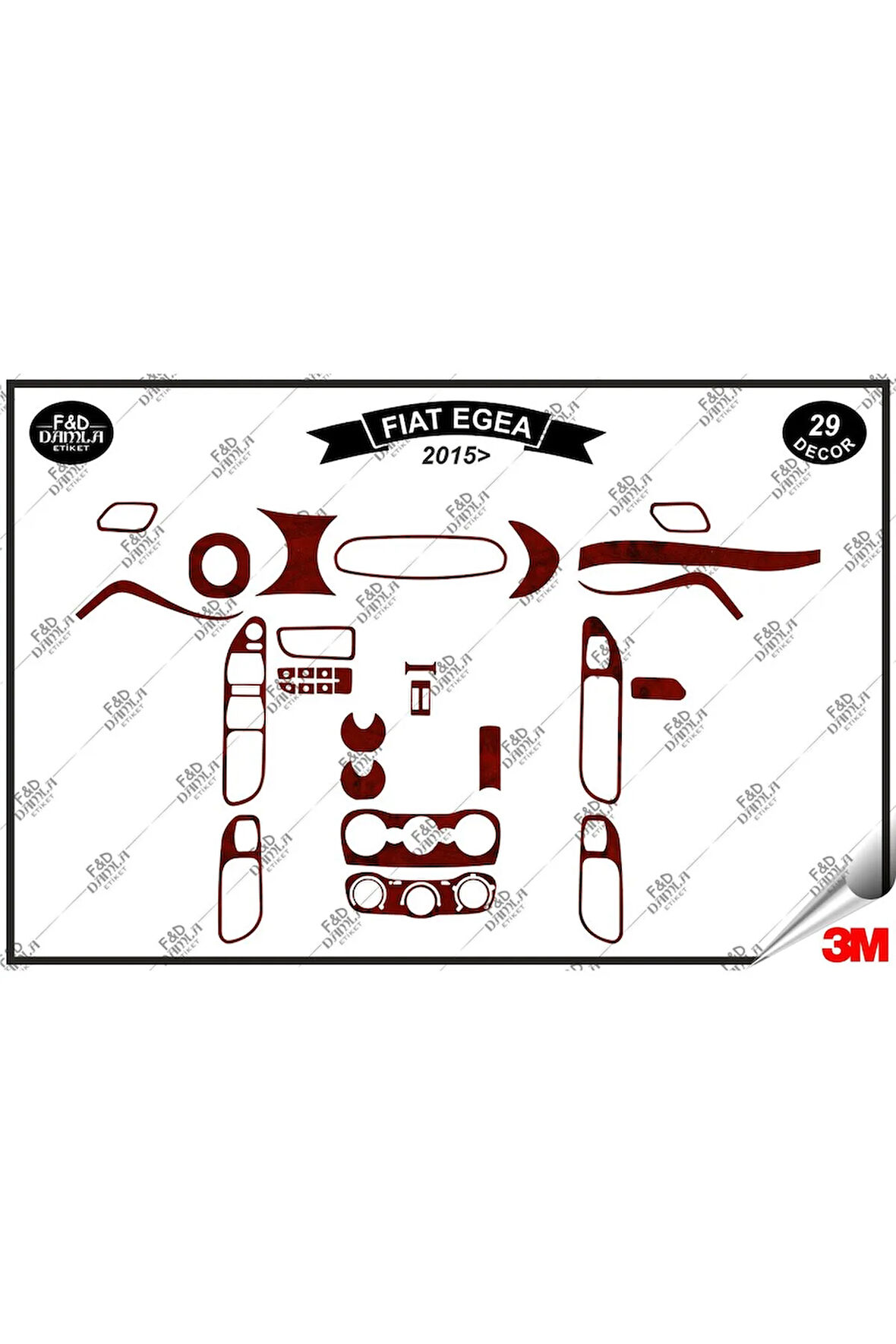 Fiat Egea 2015 Torpido Konsol Trim Göğüs Maun Kaplama Set 29 Parça Maun