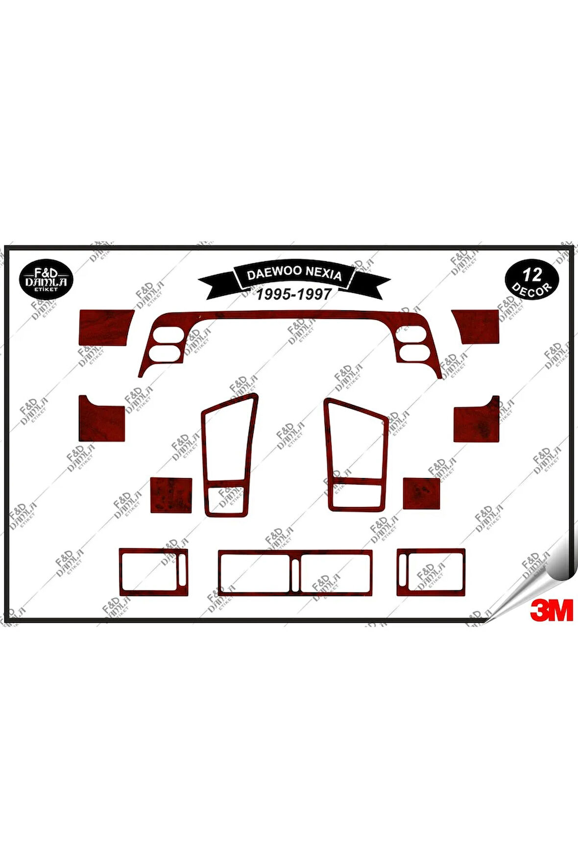 Daewoo Nexia 1995-1997 Torpido Konsol Trim Göğüs Maun Kaplama Set 12 Parça Maun