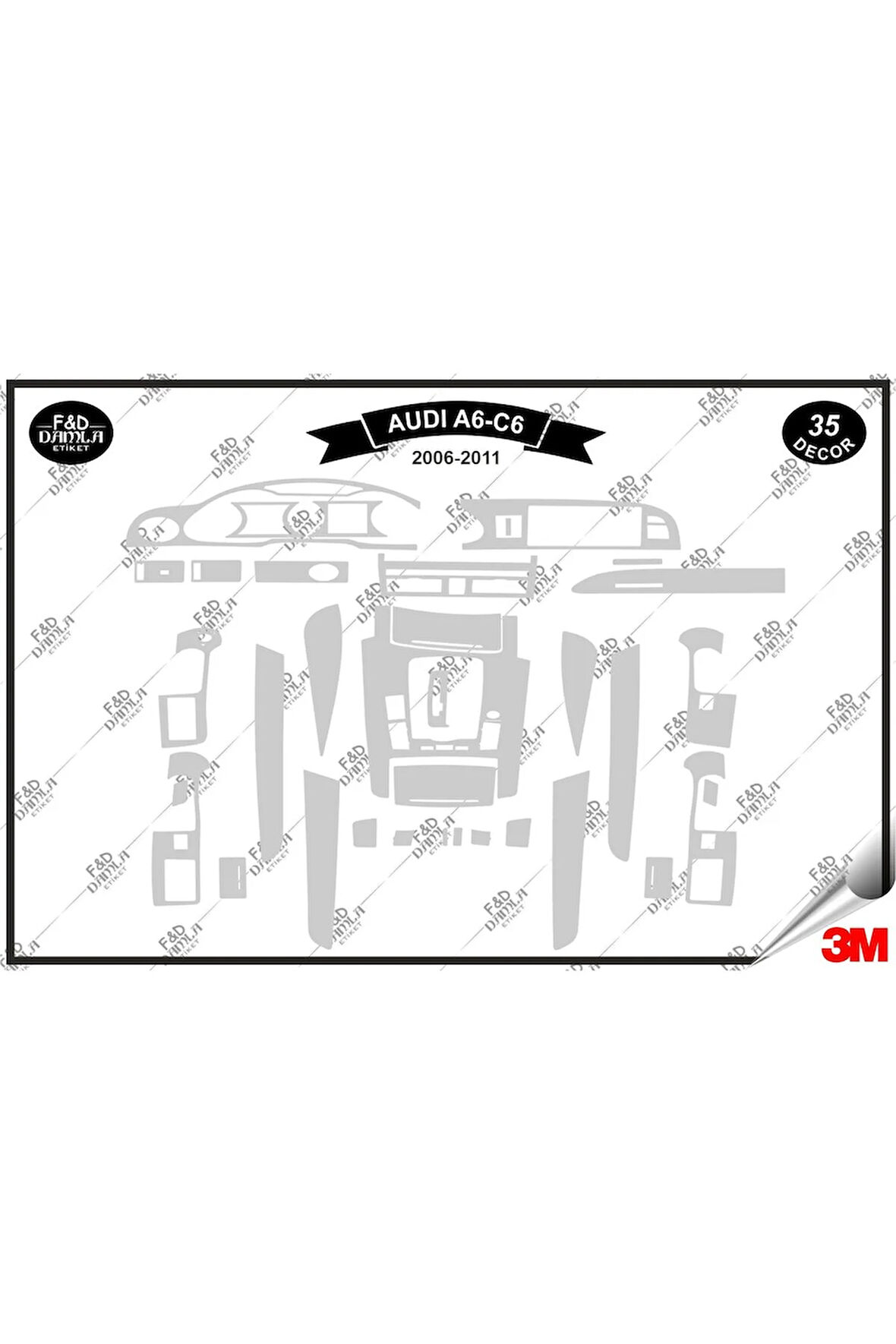 Audi A6 C6 2006-2011 Torpido Konsol Trim Göğüs Maun Kaplama Set 35 Parça Gümüş