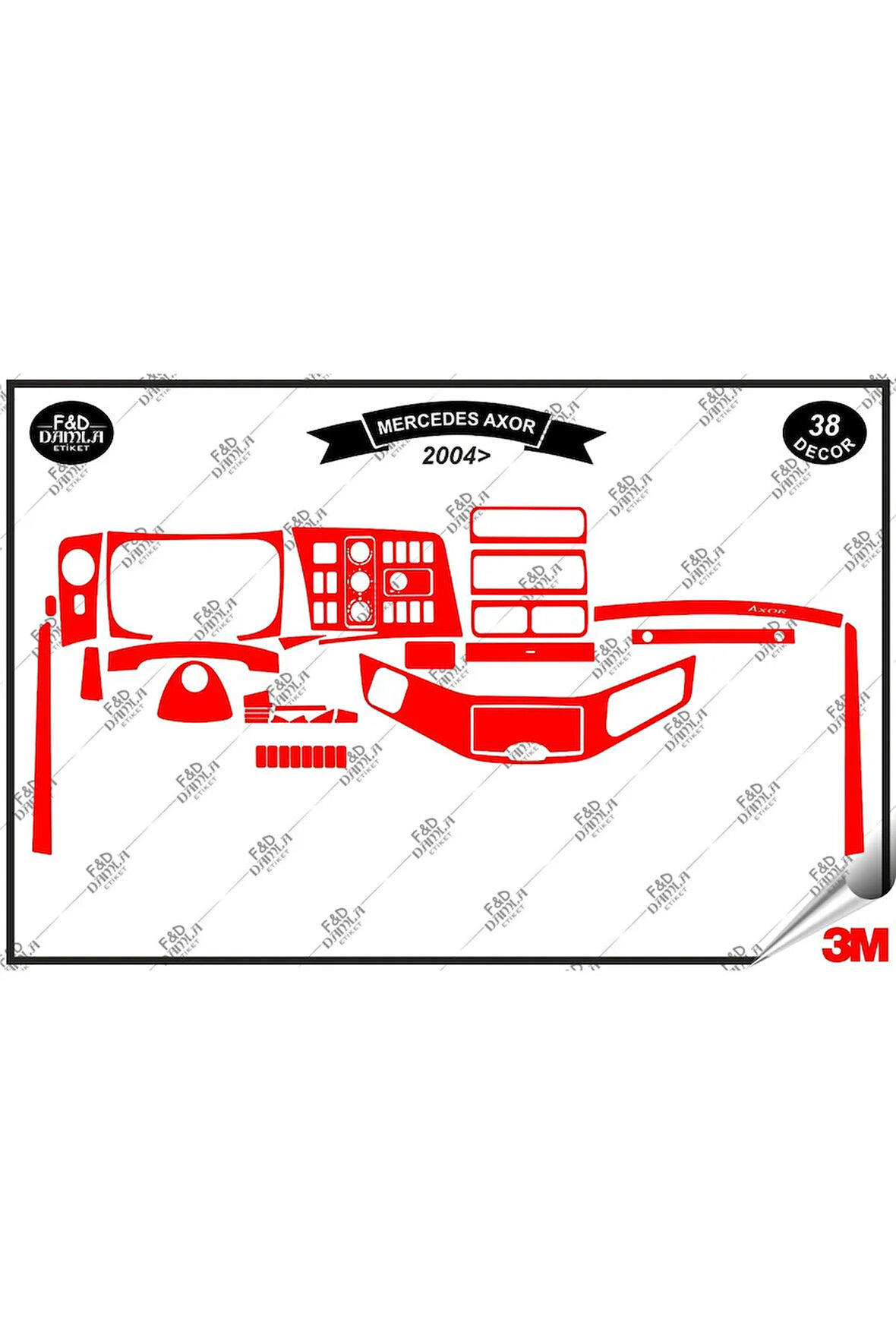 Mercedes Axor 2004 Torpido Konsol Trim Göğüs Maun Kaplama Set 38 Parça Kırmızı