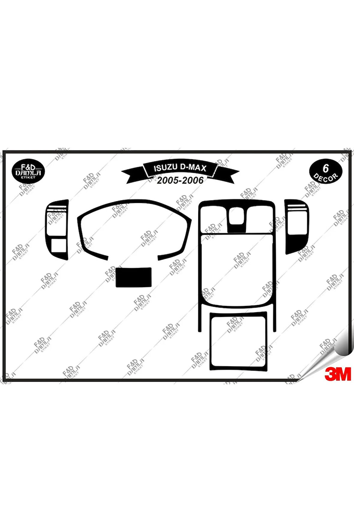 Isuzu D Max 2005-2006 Torpido Konsol Trim Göğüs Maun Kaplama Set 6 Parça Siyah