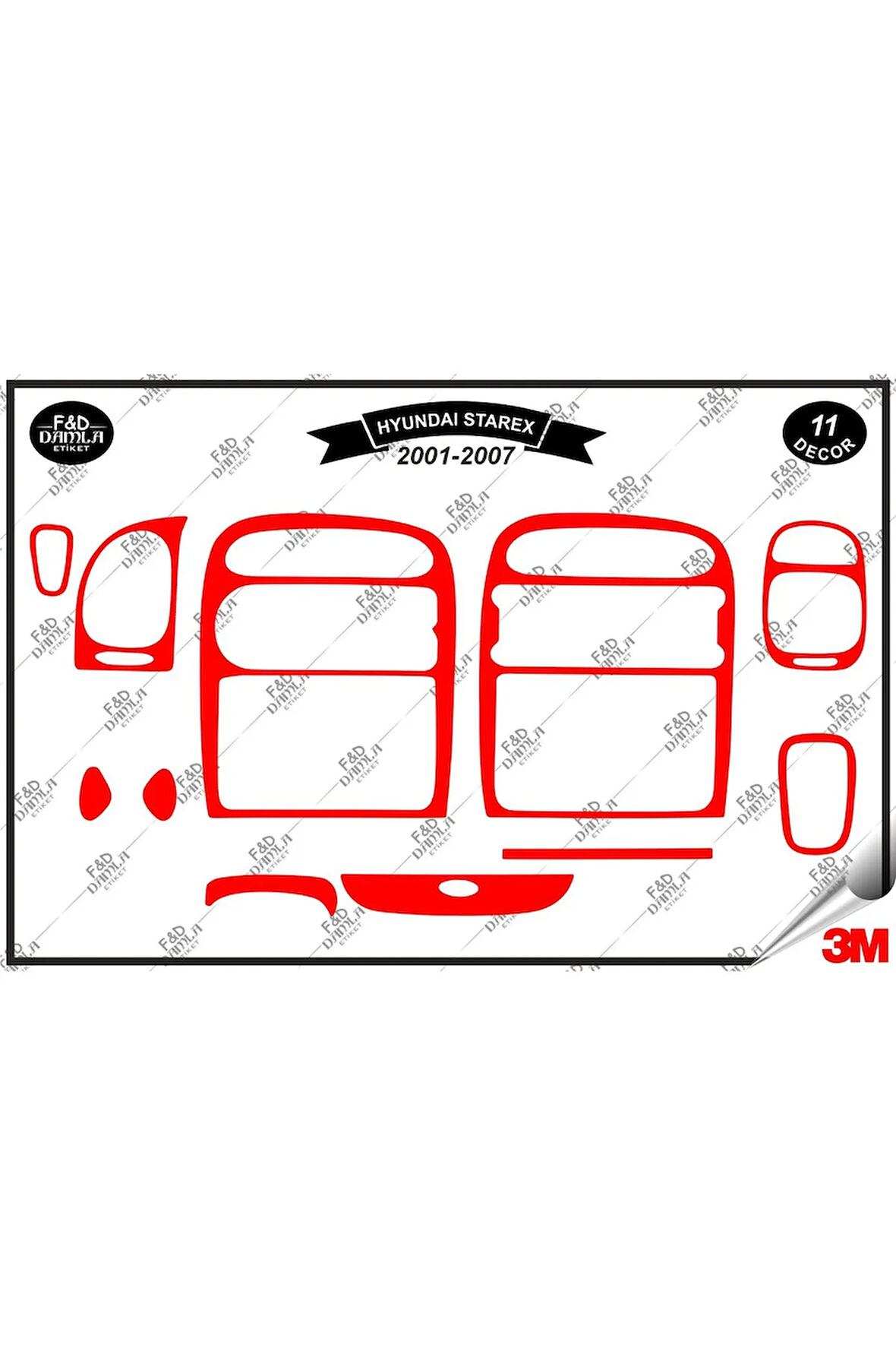 Hyundaı Starex 2001-2007 Torpido Konsol Trim Göğüs Maun Kaplama Set 11 Parça Kırmızı