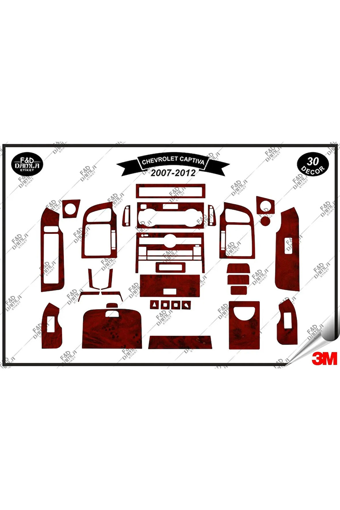 Chavrolet Captiva 2007-2012 Torpido Konsol Trim Göğüs Maun Kaplama Set 30 Parça Maun