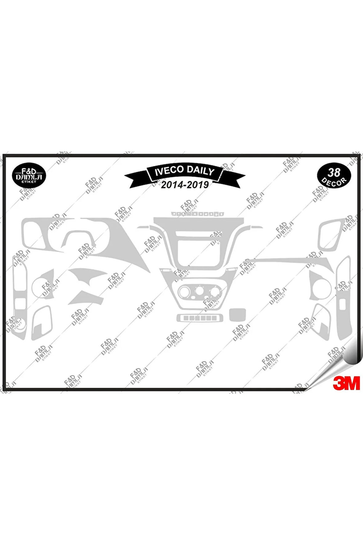 İveco Daily 2014-2019 Torpido Konsol Trim Göğüs Maun Kaplama Set 38 Parça Gümüş