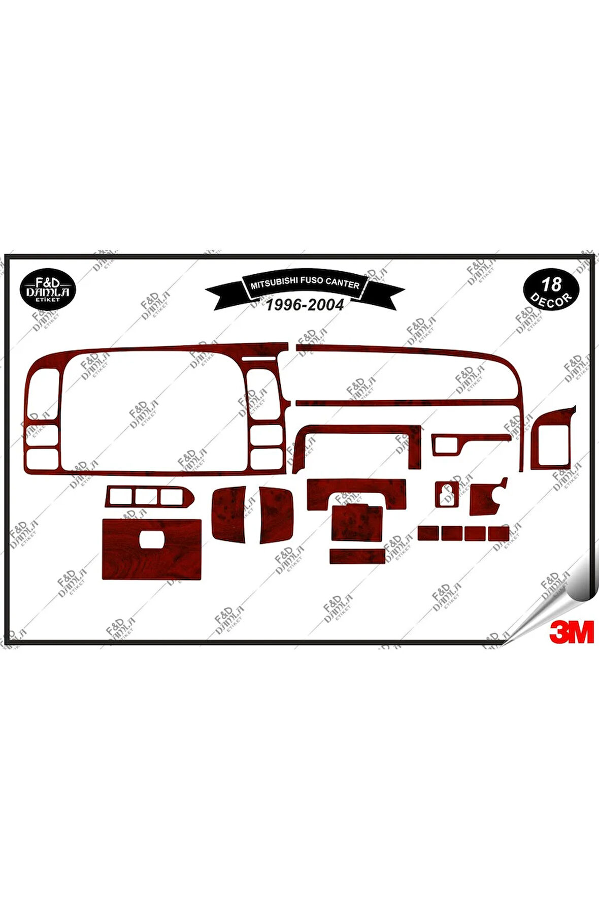 Mitsubishi Fuso Canter 1996-2004 Torpido Konsol Trim Göğüs Maun Kaplama Set 18 Parça Maun