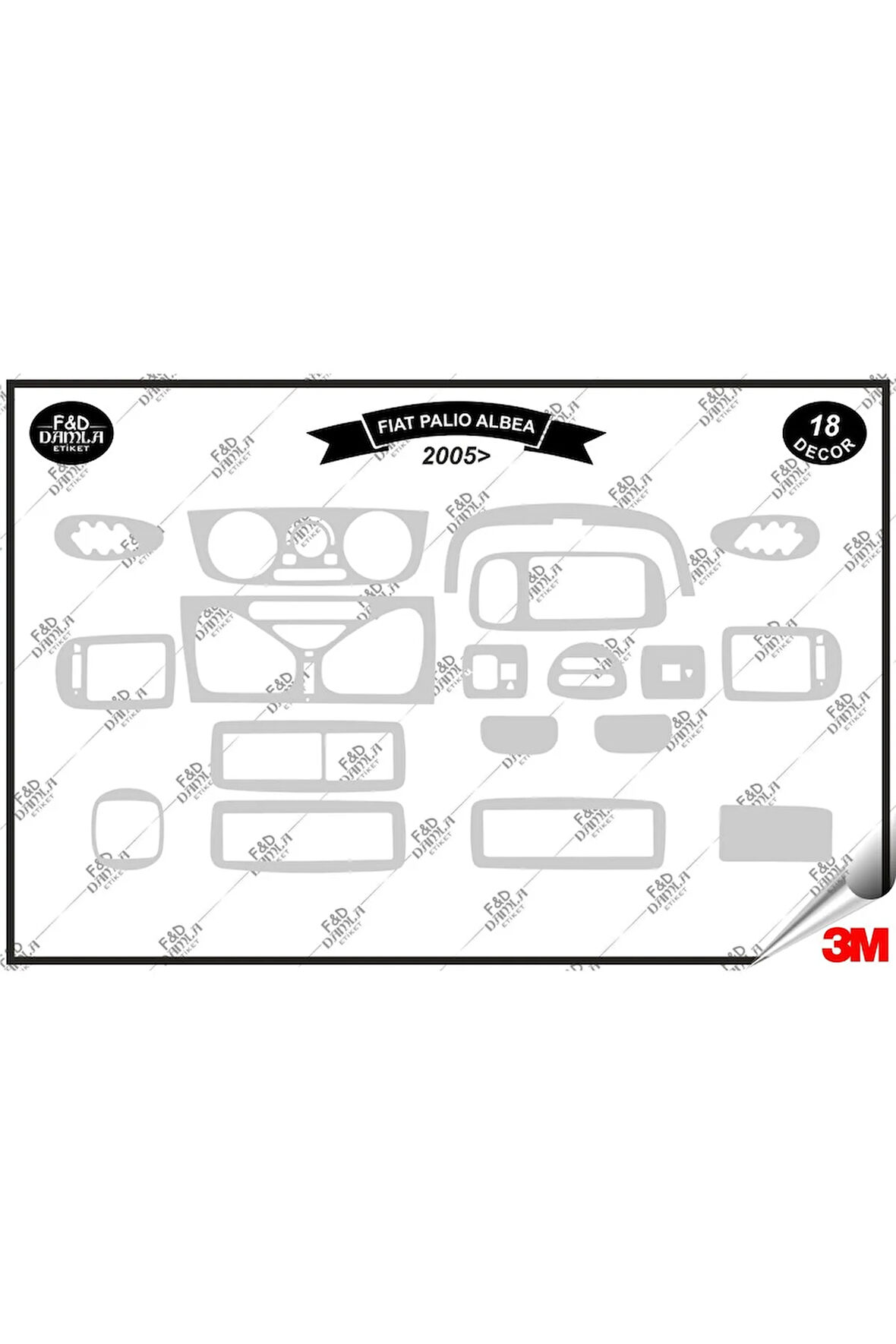 Fiat Palio Albea Torpido Konsol Trim Göğüs Maun Kaplama Set 18 Parça Gümüş