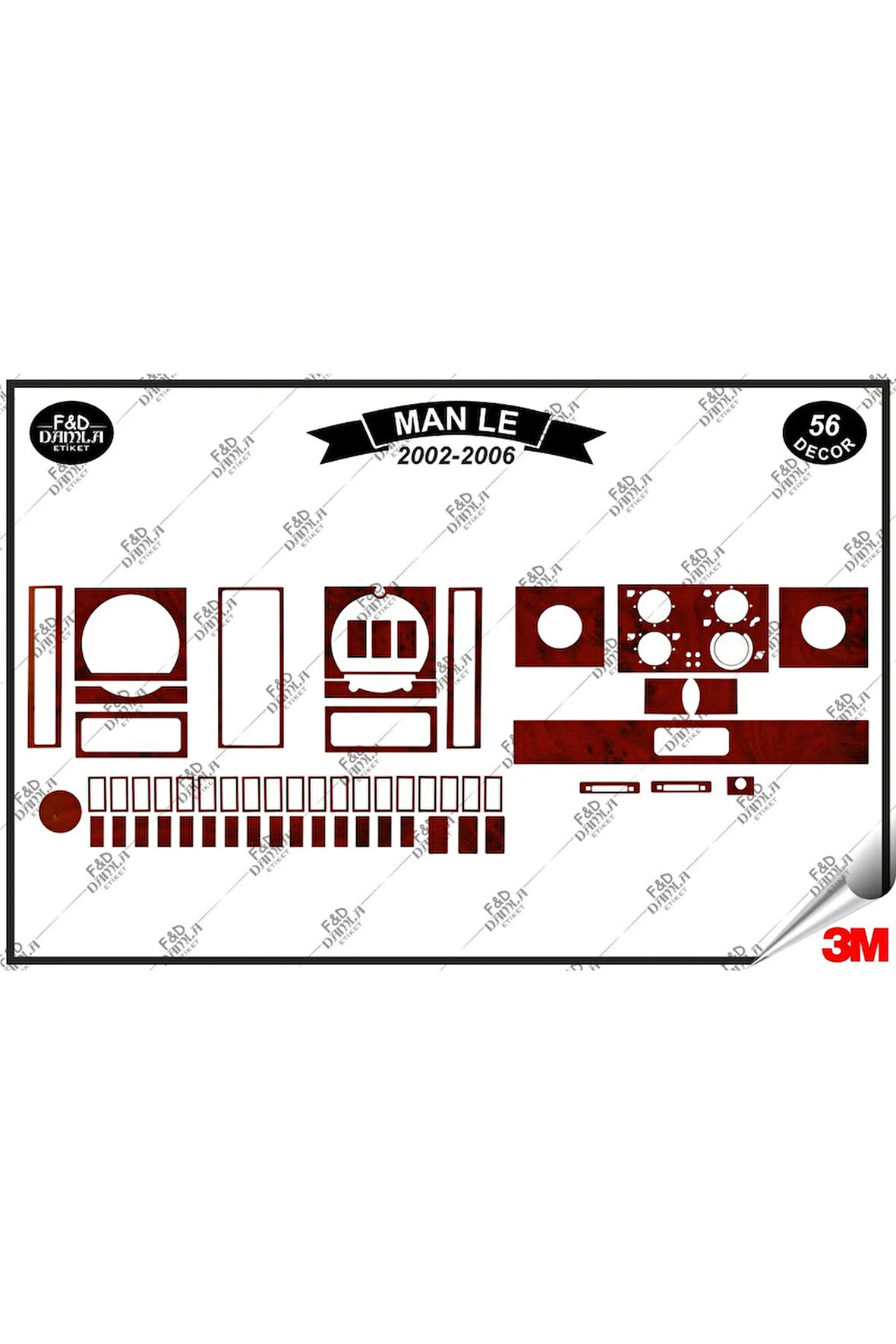 Man LE 2002-2006 Torpido Konsol Trim Göğüs Maun Kaplama Set 56 Parça Maun