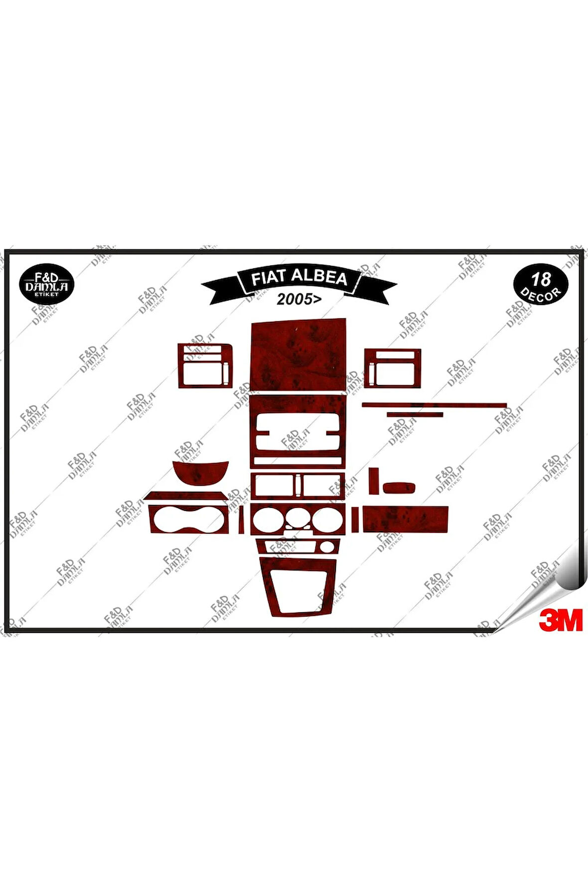 Fiat Albea 2005 Torpido Konsol Trim Göğüs Maun Kaplama Set 18 Parça Maun