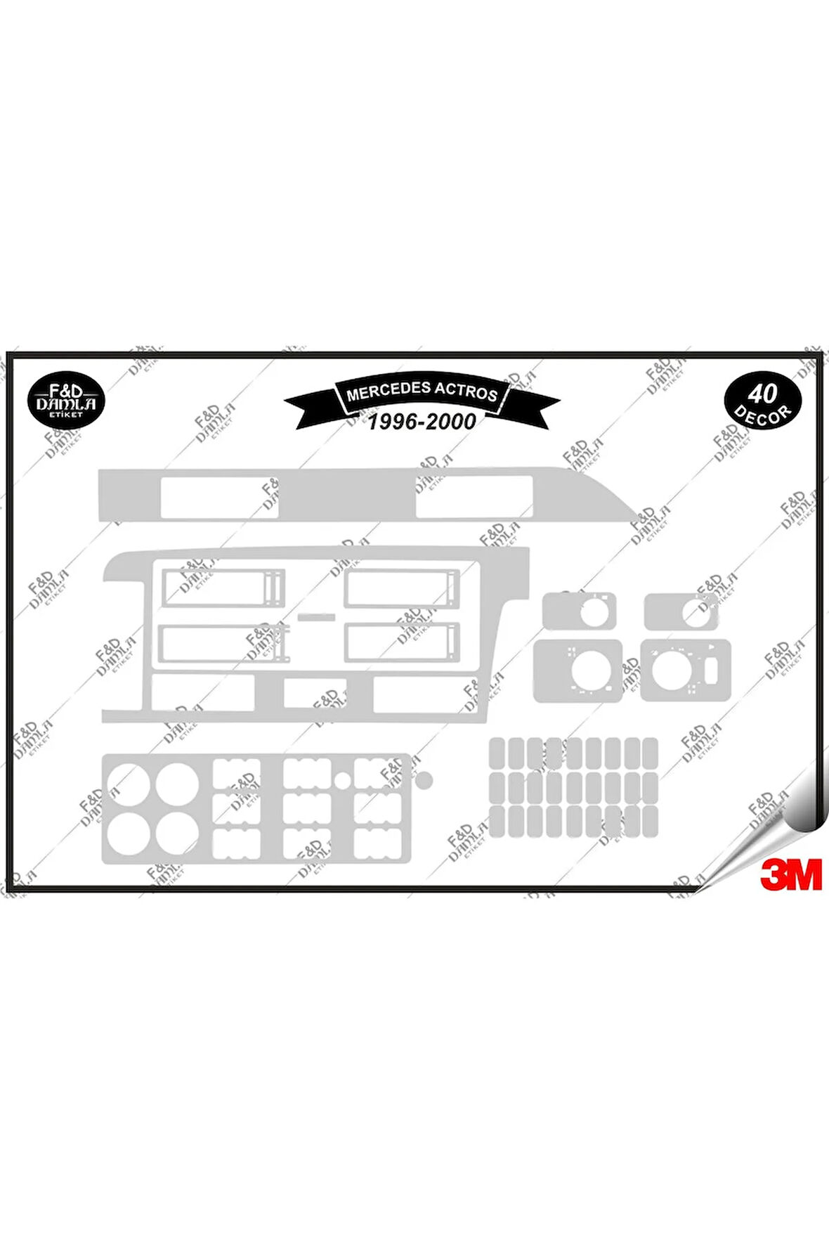 Mercedes Actros 1996-2000 Torpido Konsol Trim Göğüs Maun Kaplama Set 40 Parça Gümüş