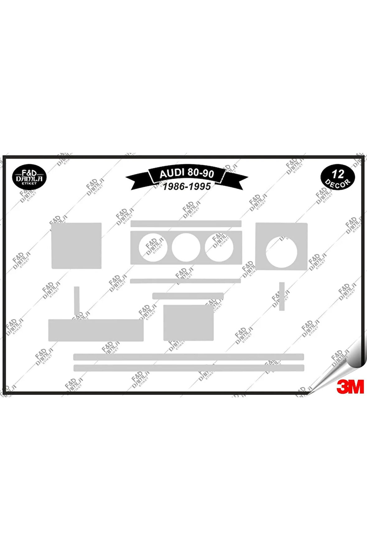 Audi 80-90 1986-1995 Torpido Konsol Trim Göğüs Maun Kaplama Set 12 Parça Gümüş