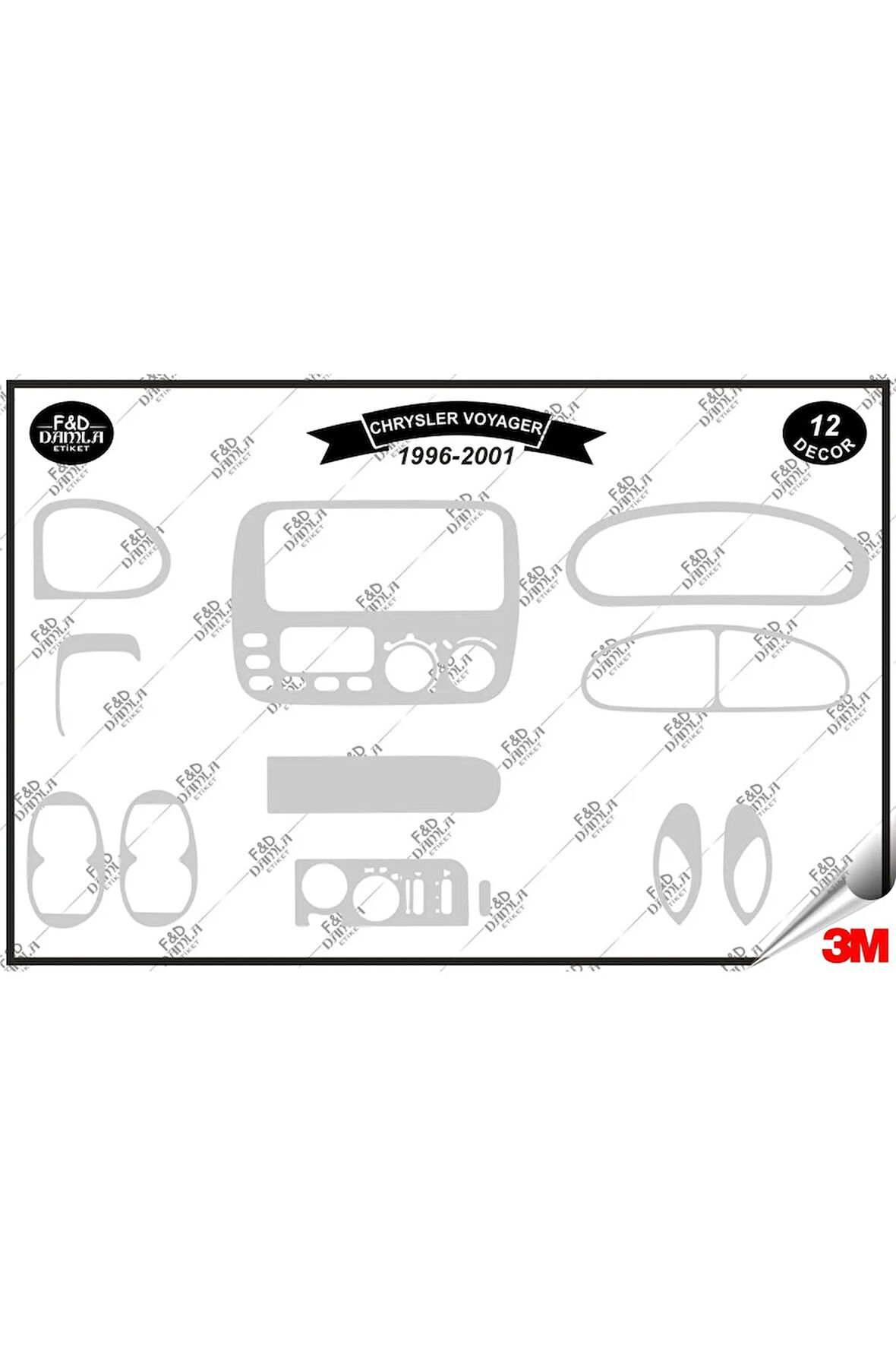 Chrysler Voyager 1996-2001 Torpido Konsol Trim Göğüs Maun Kaplama Set 12 Parça Gümüş