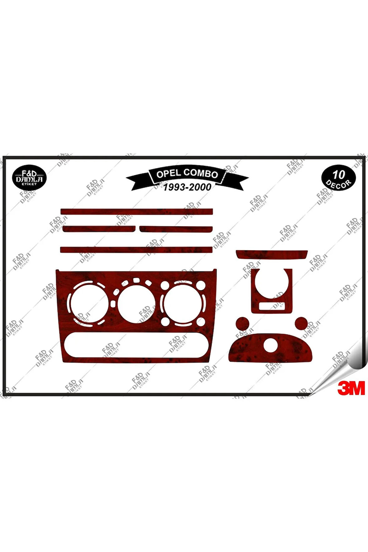 Opel Corsa B  Tigra Combo  1993-2000 Torpido Konsol Trim Göğüs Maun Kaplama Set 10 Parça Maun