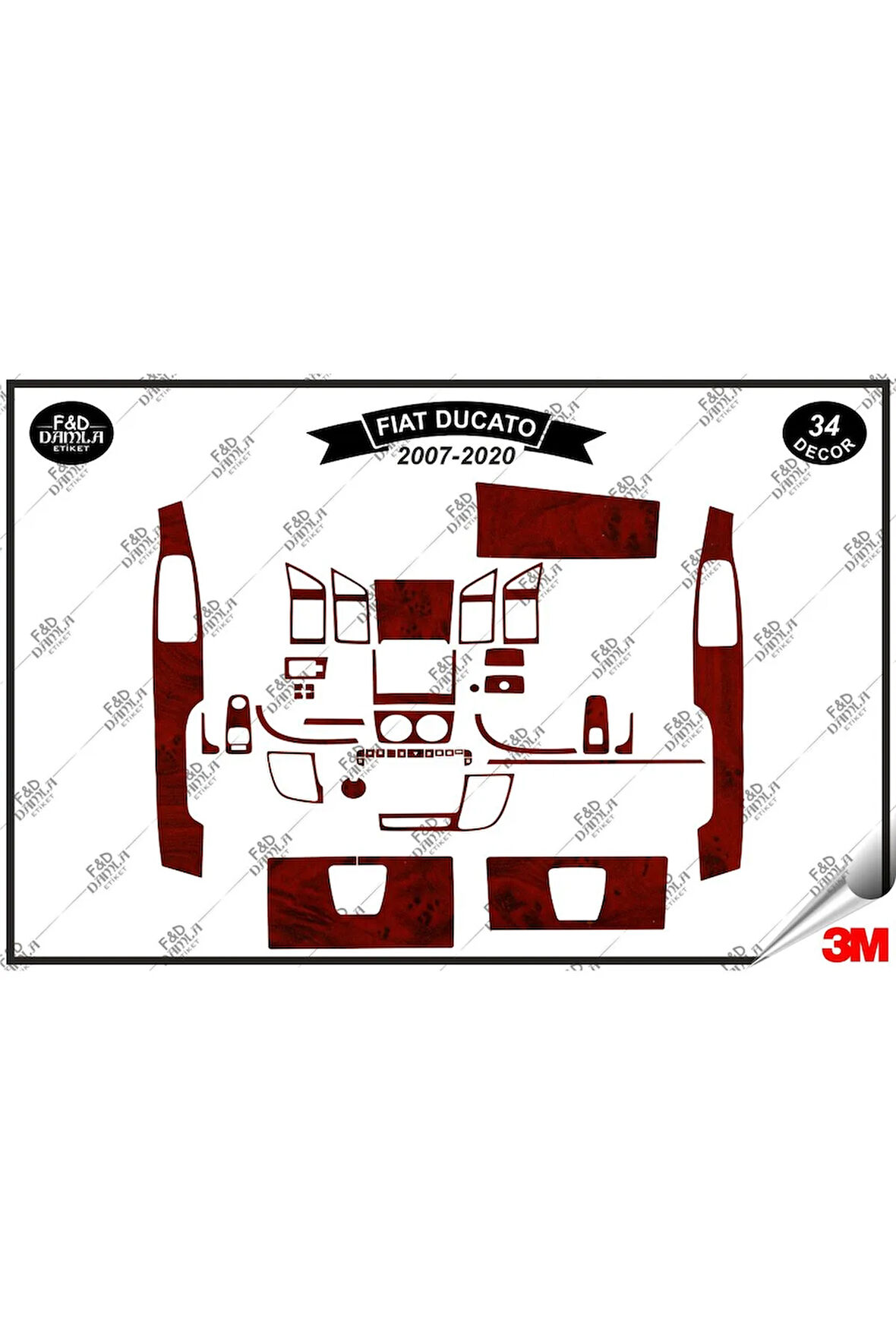 Fiat Ducato 2007- 2020 Full Torpido Konsol Trim Göğüs Maun Kaplama Set 34 Parça Maun