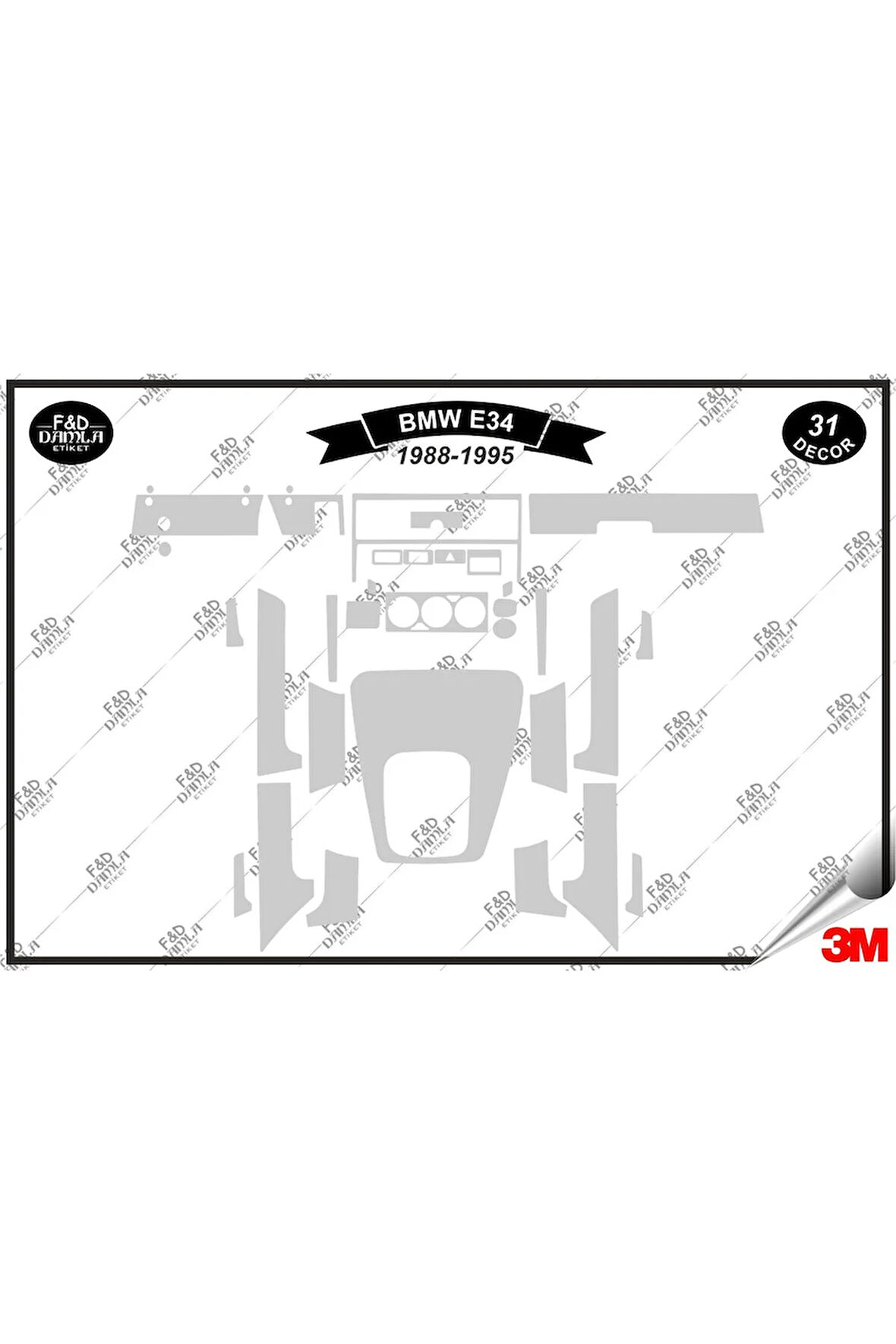 Bmw E 34 1988-1995 Torpido Konsol Trim Göğüs Maun Kaplama Set 31 Parça Gümüş