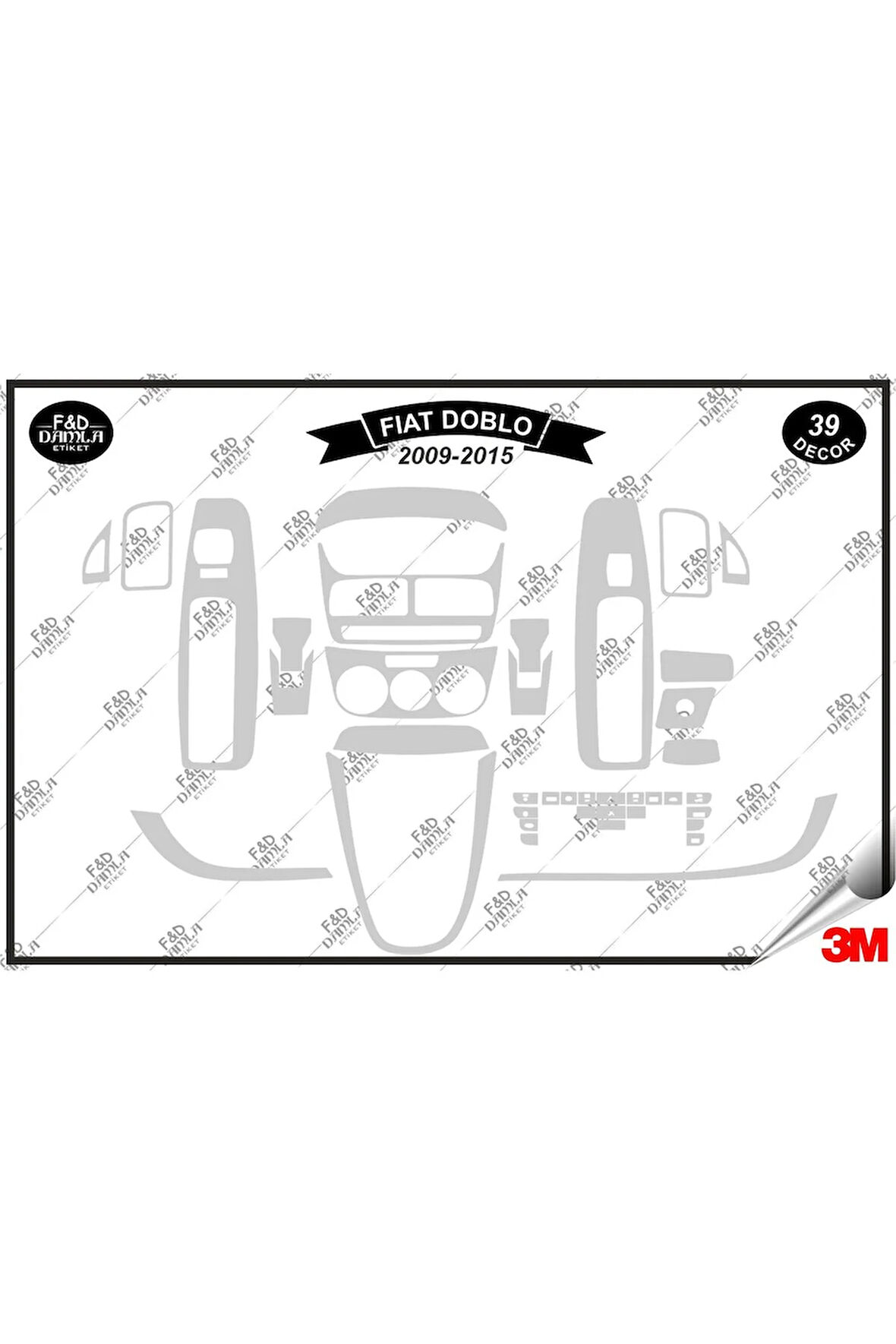 Fiat Doblo 2009-2015 Torpido Konsol Trim Göğüs Maun Kaplama Set 39 Parça Gümüş