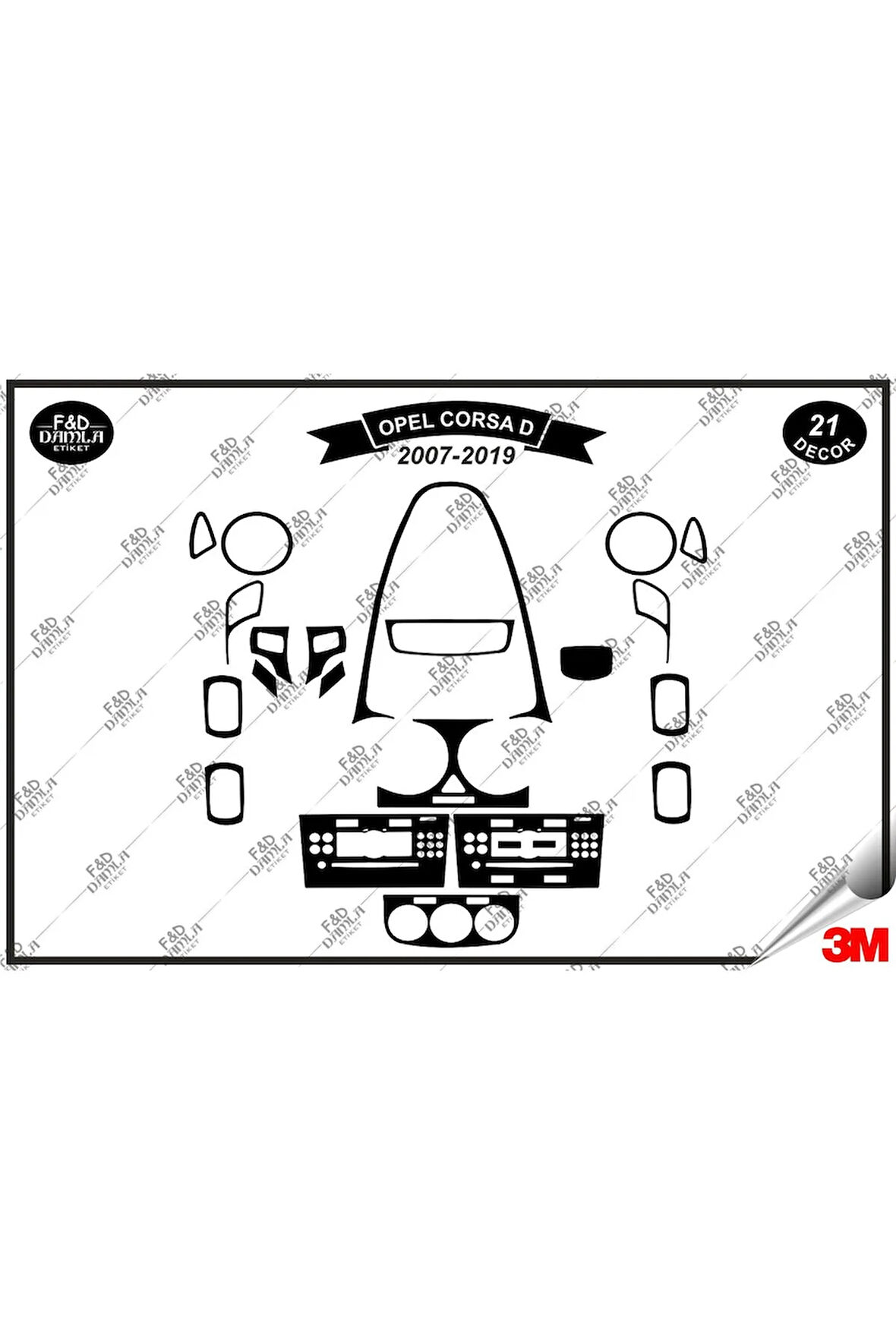 Opel Corsa D 2007-2009 Torpido Konsol Trim Göğüs Maun Kaplama Set 21 Parça Siyah