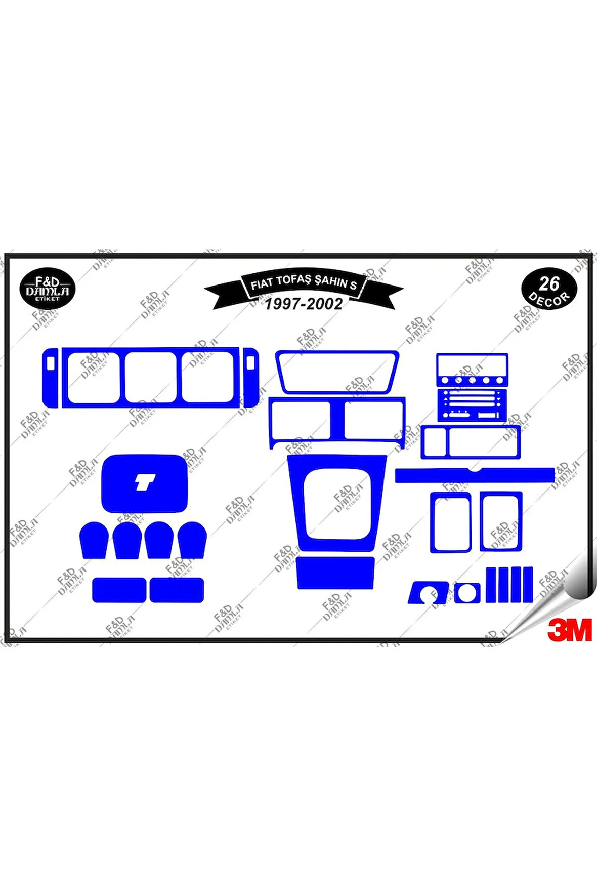 Fiat Tofaş Şahin S 1997-2002 Torpido Konsol Trim Göğüs Maun Kaplama Set 26 Parça Mavi