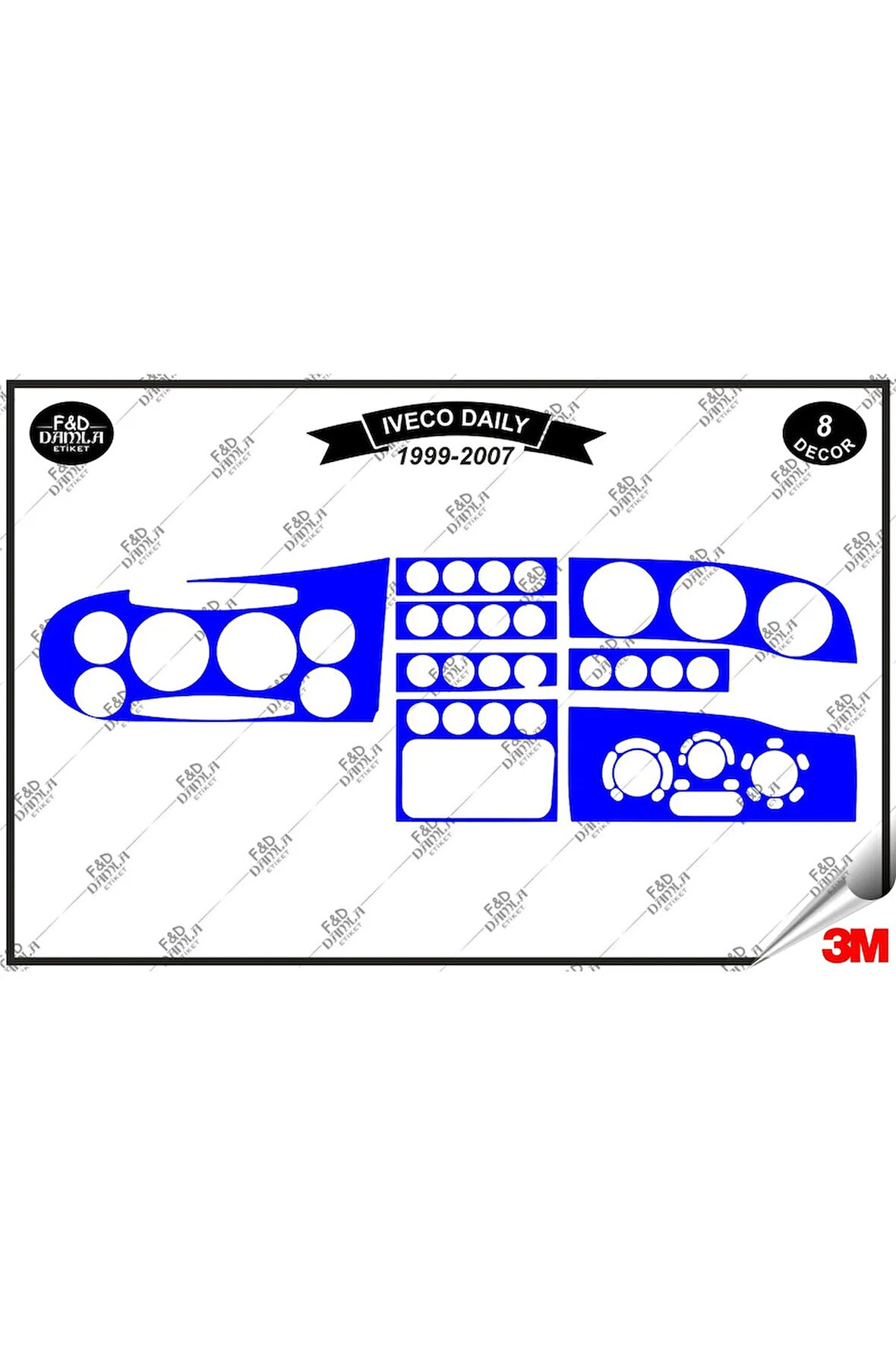 İveco Daily 1999-2007 Torpido Konsol Trim Göğüs Maun Kaplama Set 8 Parça Mavi