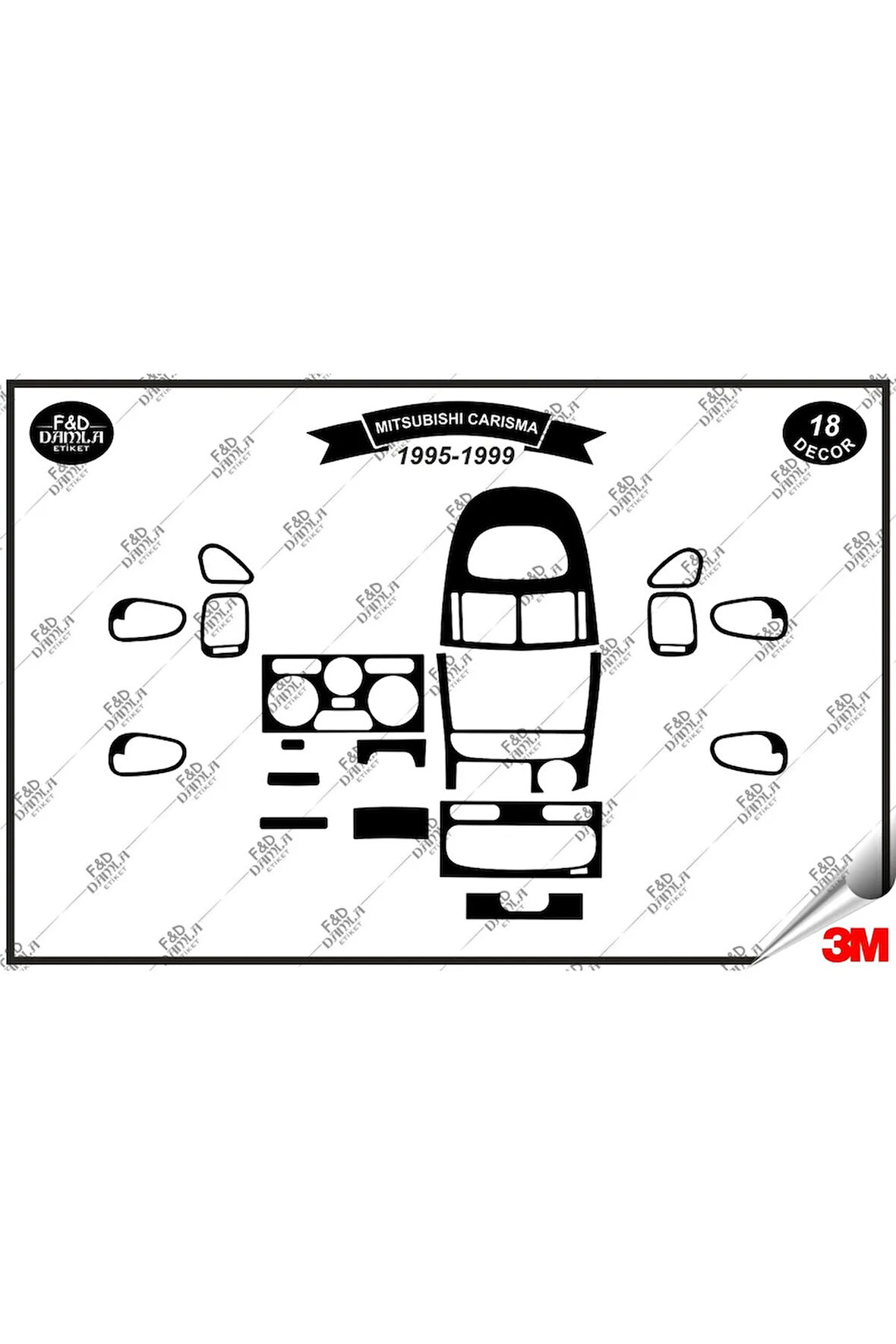Mitsubishi Carisma 1995-1999 Torpido Konsol Trim Göğüs Maun Kaplama Set 18 Parça Siyah