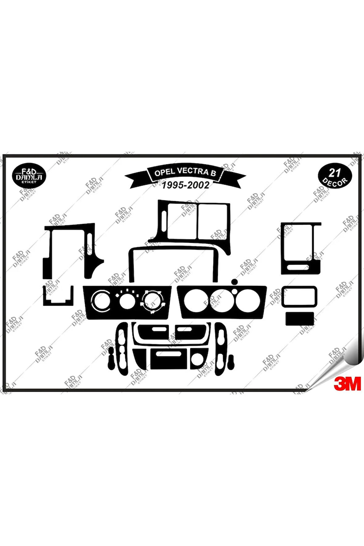 Opel Vectra B 1995-2002 Torpido Konsol Trim Göğüs Maun Kaplama Set 21 Parça Siyah