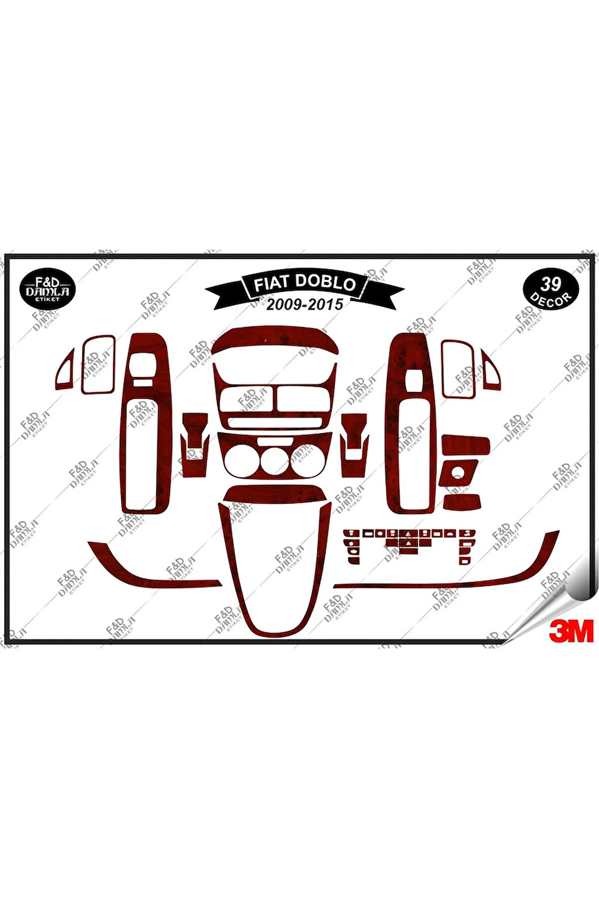 Fiat Doblo 2009-2015 Torpido Konsol Trim Göğüs Maun Kaplama Set 39 Parça Maun
