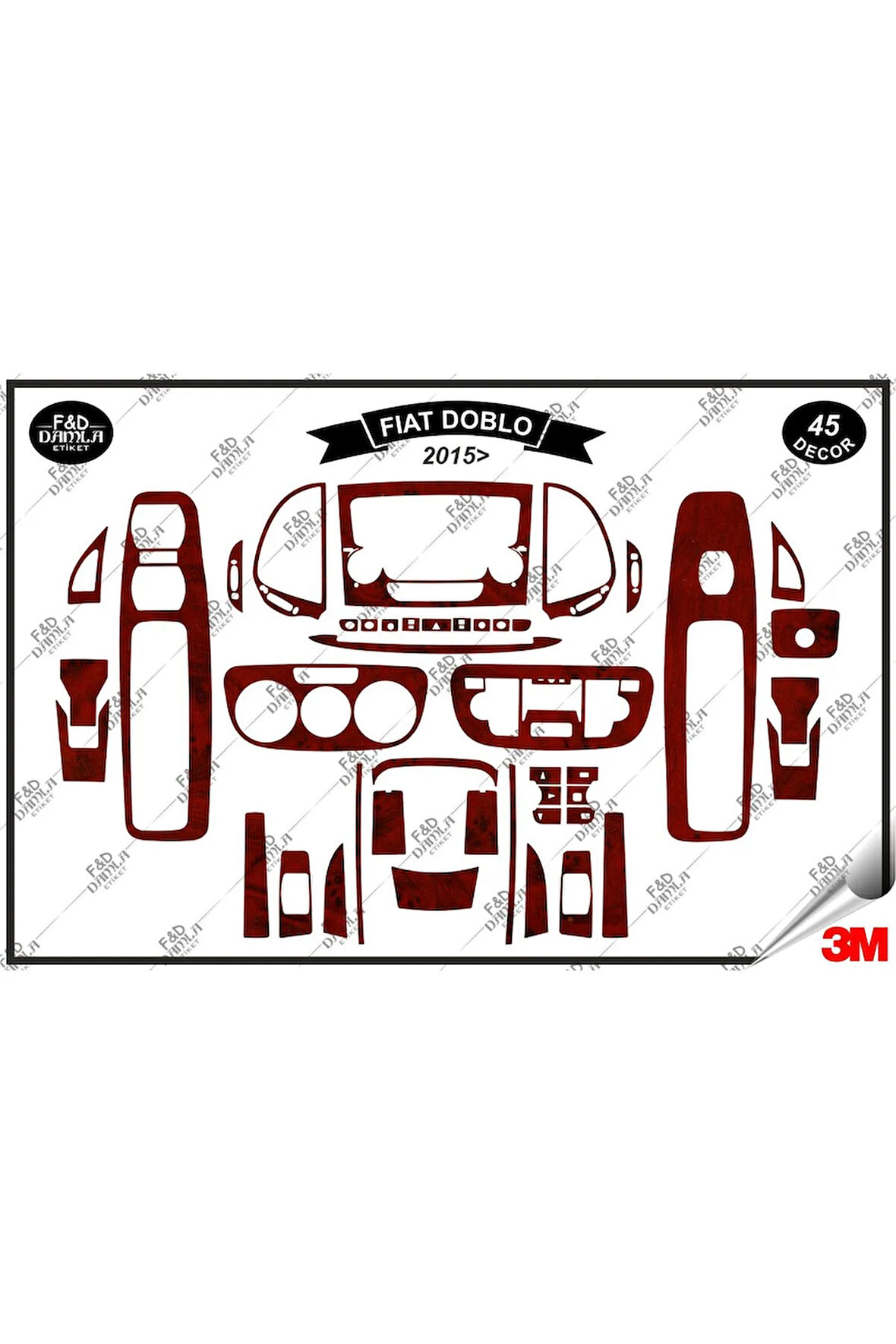 Fiat Doblo 2015 Torpido Konsol Trim Göğüs Maun Kaplama Set 45 Parça Maun