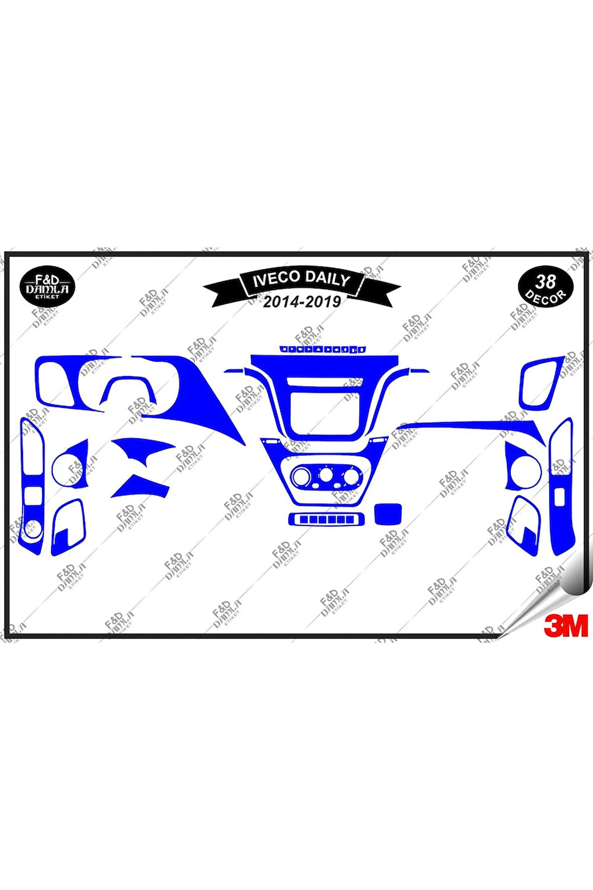 İveco Daily 2014-2019 Torpido Konsol Trim Göğüs Maun Kaplama Set 38 Parça Mavi