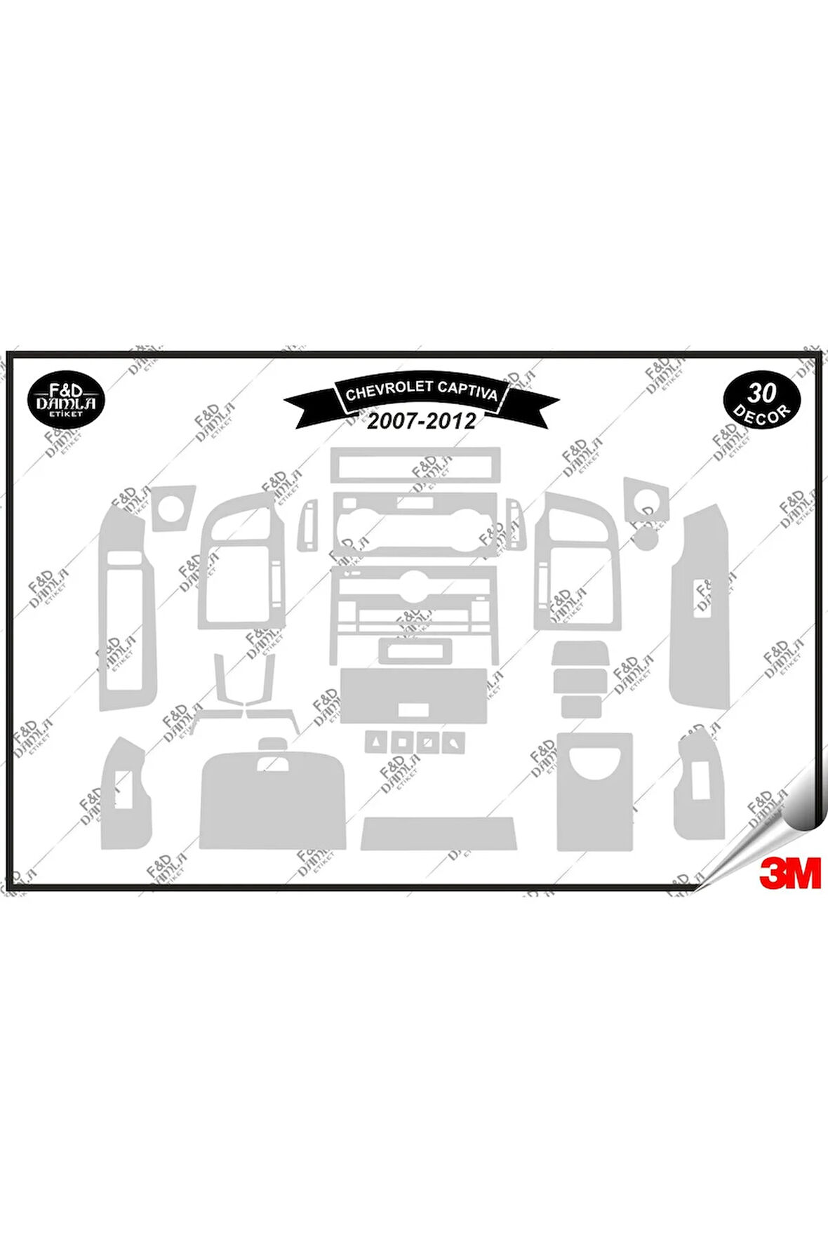Chavrolet Captiva 2007-2012 Torpido Konsol Trim Göğüs Maun Kaplama Set 30 Parça Gümüş