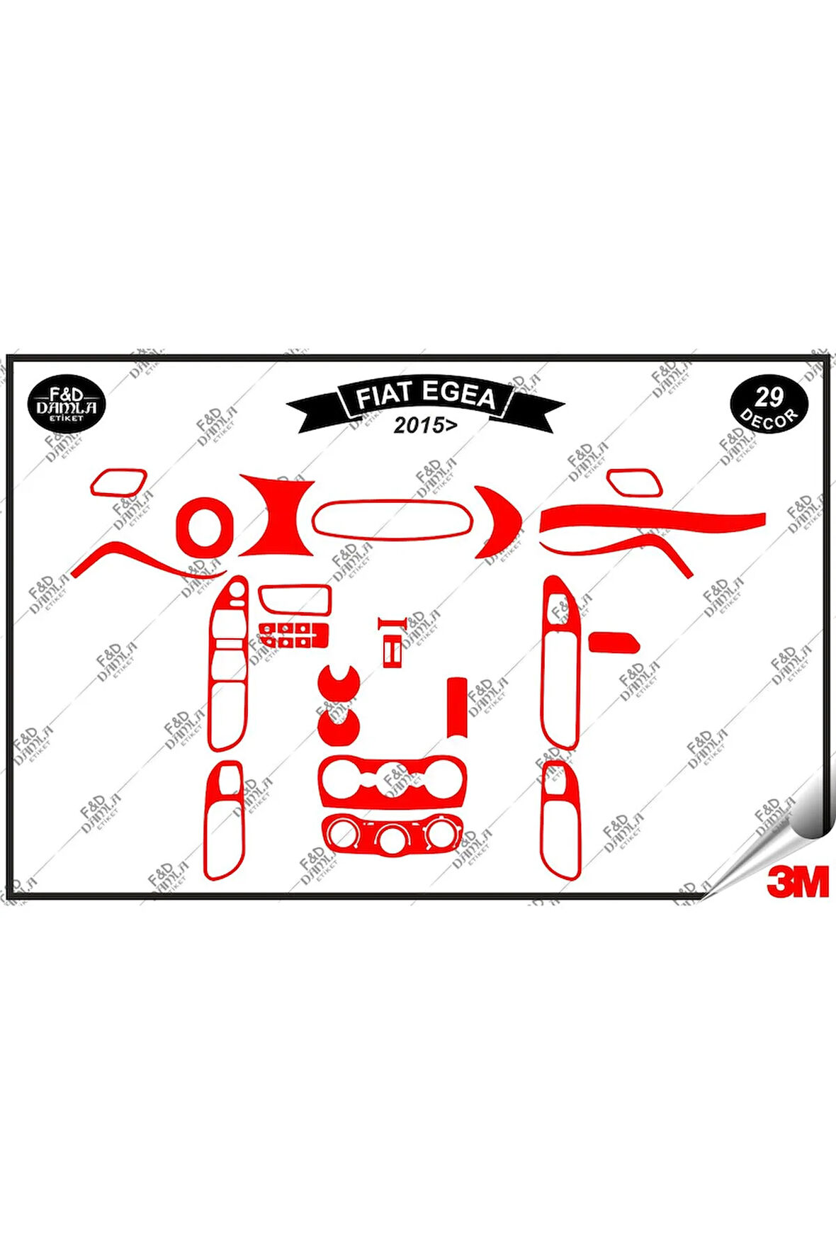 Fiat Egea 2015 Torpido Konsol Trim Göğüs Maun Kaplama Set 29 Parça Kırmızı