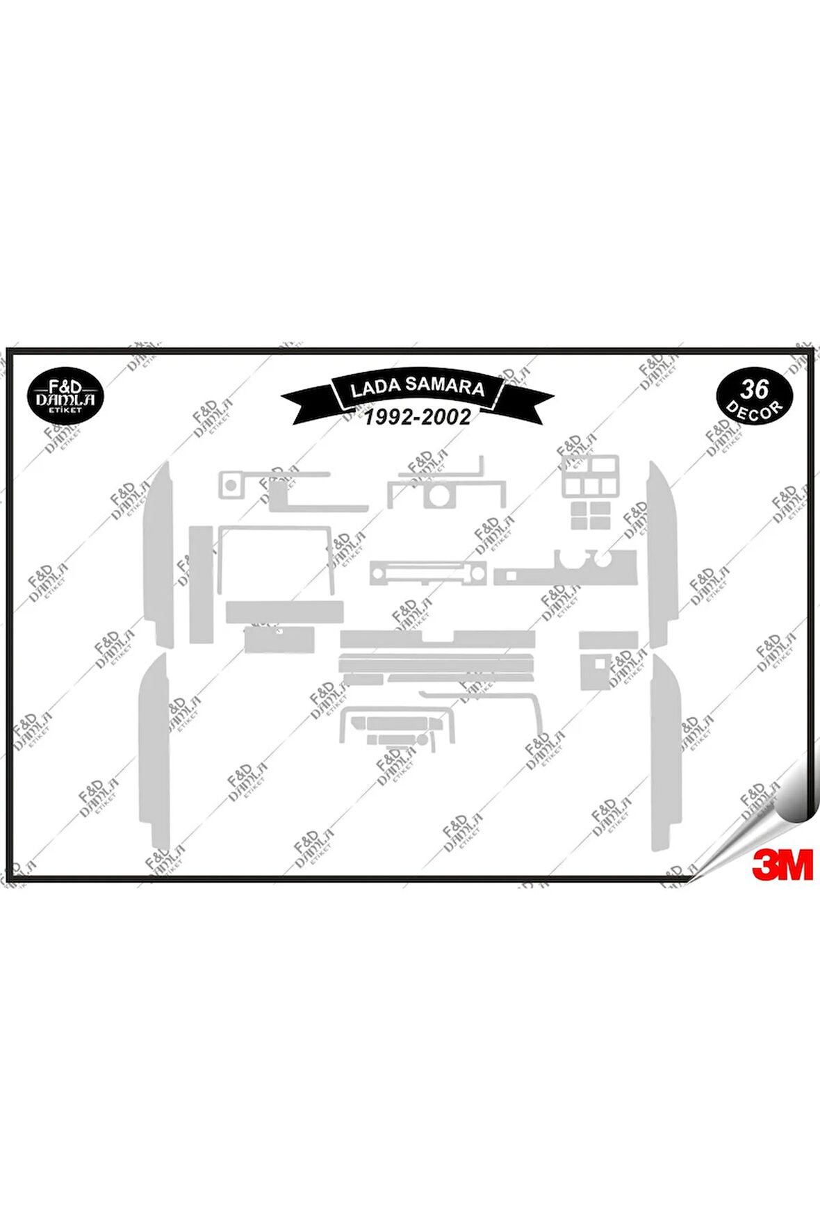 Lada Samara 1992- 2002 Torpido Konsol Trim Göğüs Maun Kaplama Set 36 Parça Gümüş