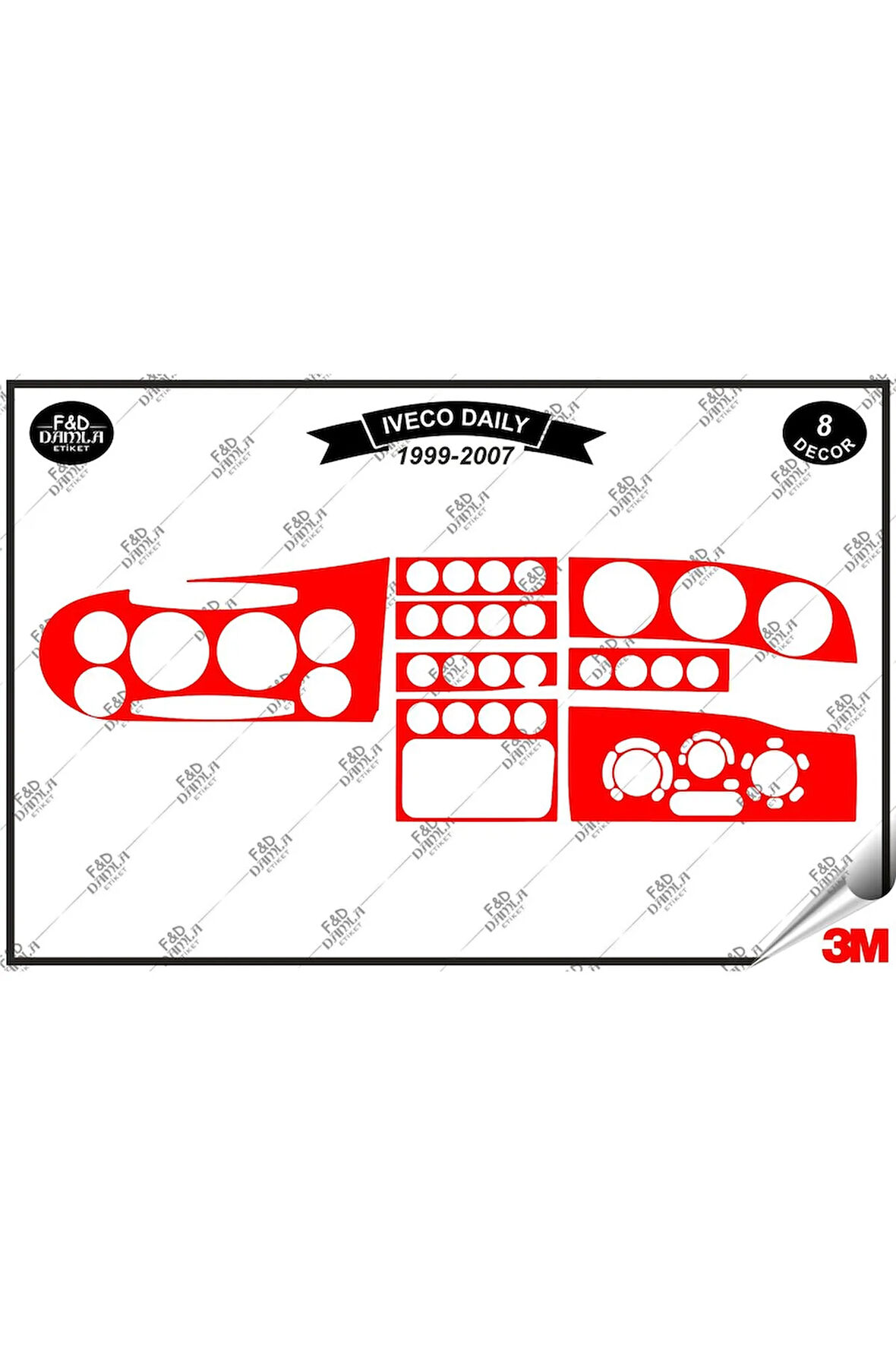 İveco Daily 1999-2007 Torpido Konsol Trim Göğüs Maun Kaplama Set 8 Parça Kırmızı