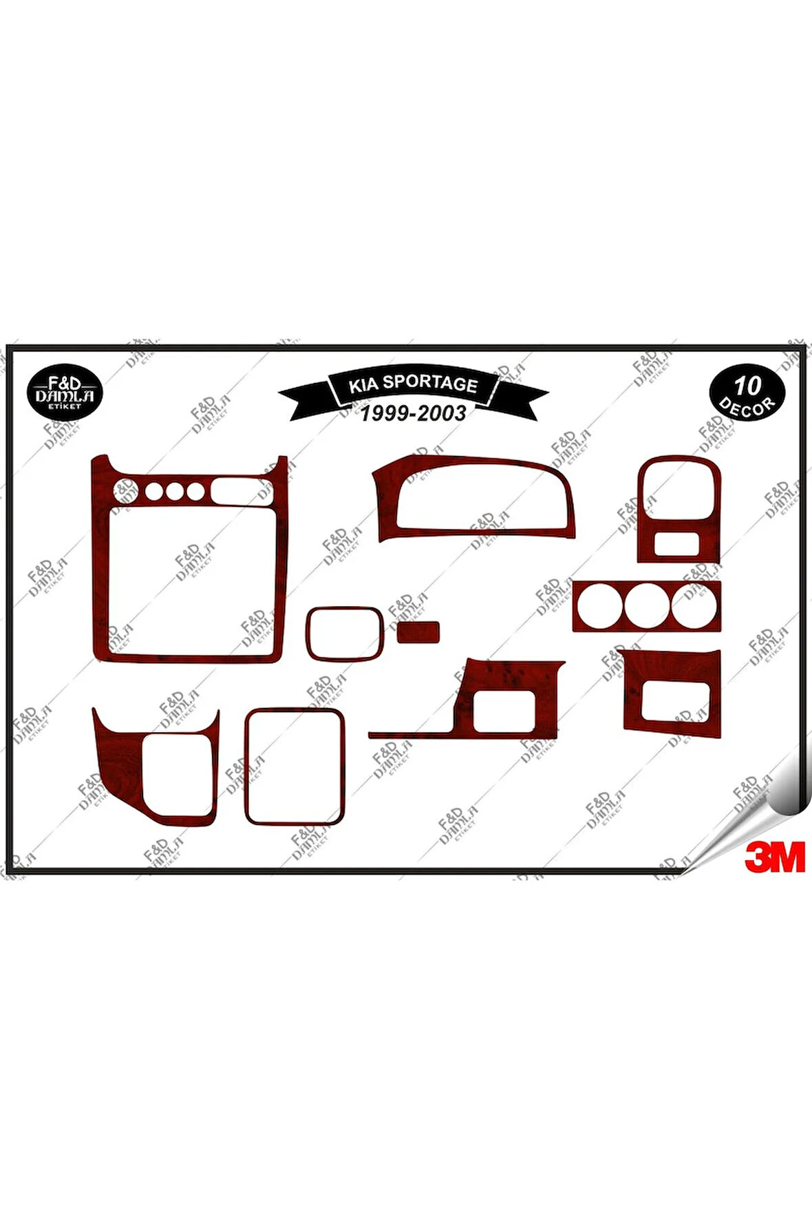 Kia Sportage  1999-2003 Torpido Konsol Trim Göğüs Maun Kaplama Set 10 Parça Maun