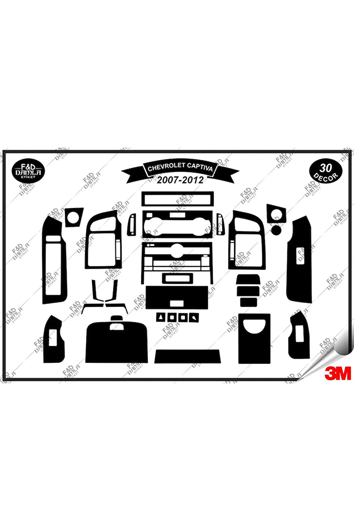 Chavrolet Captiva 2007-2012 Torpido Konsol Trim Göğüs Maun Kaplama Set 30 Parça Siyah