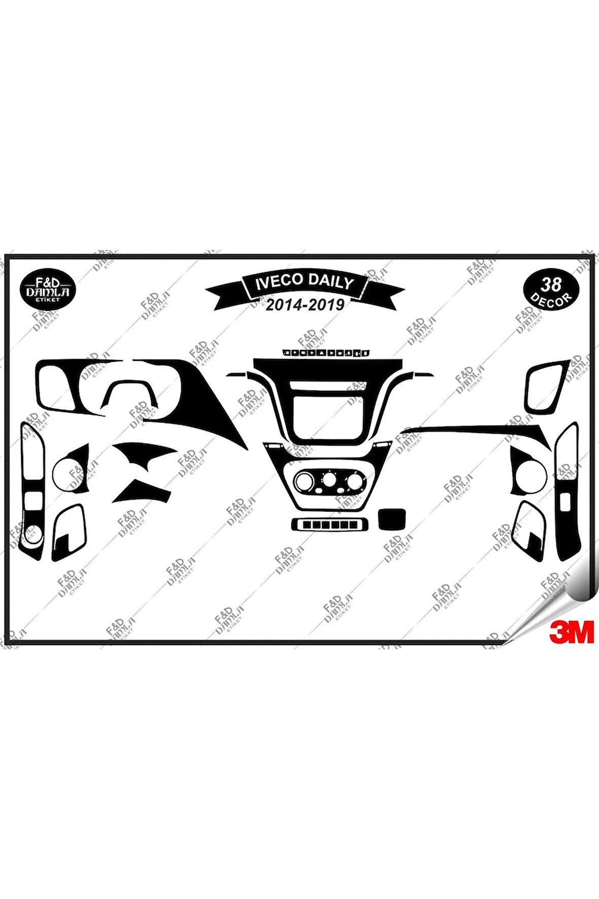 İveco Daily 2014-2019 Torpido Konsol Trim Göğüs Maun Kaplama Set 38 Parça Siyah