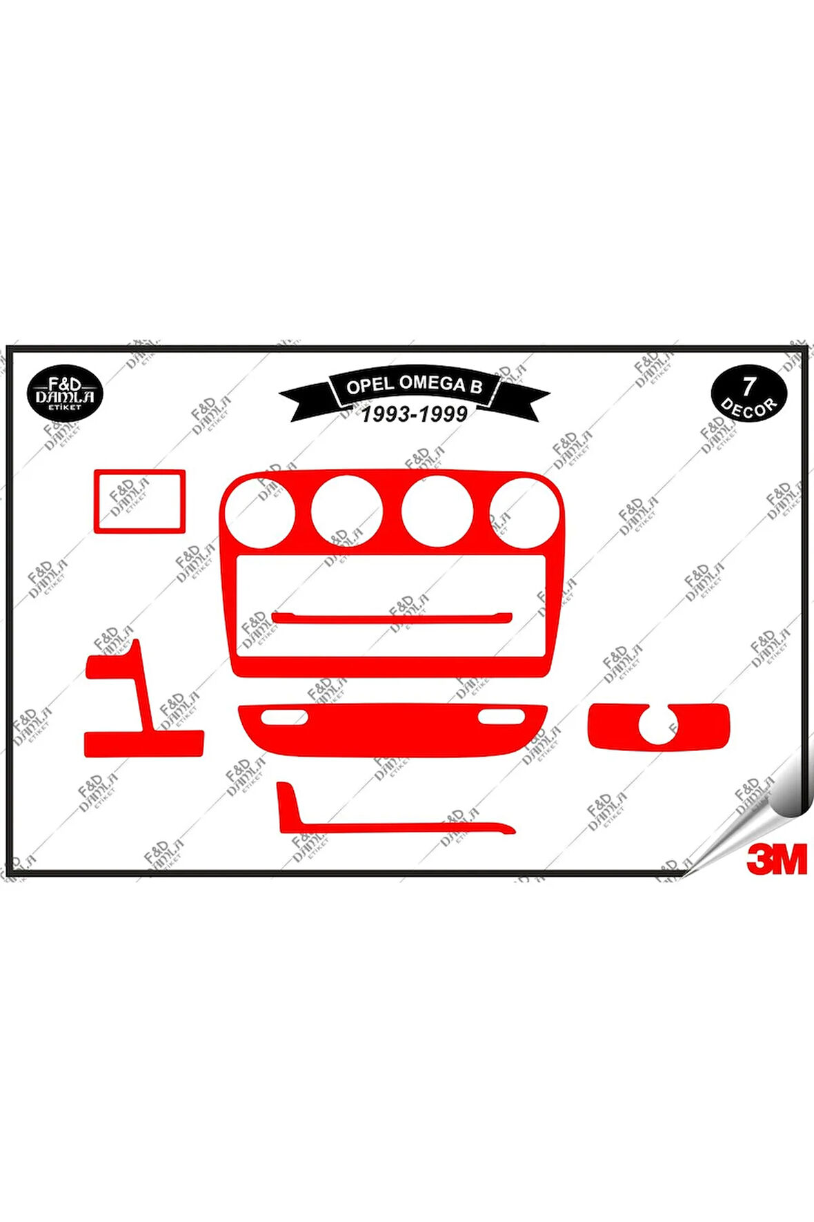 Opel Omega B 1993-1999 Torpido Konsol Trim Göğüs Maun Kaplama Set 7 Parça Kırmızı
