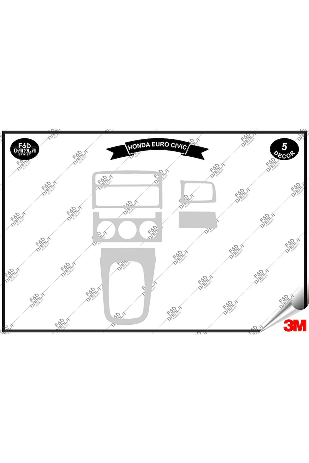 Honda Euro Civic Torpido Konsol Trim Göğüs Maun Kaplama Set 5 Parça Gümüş