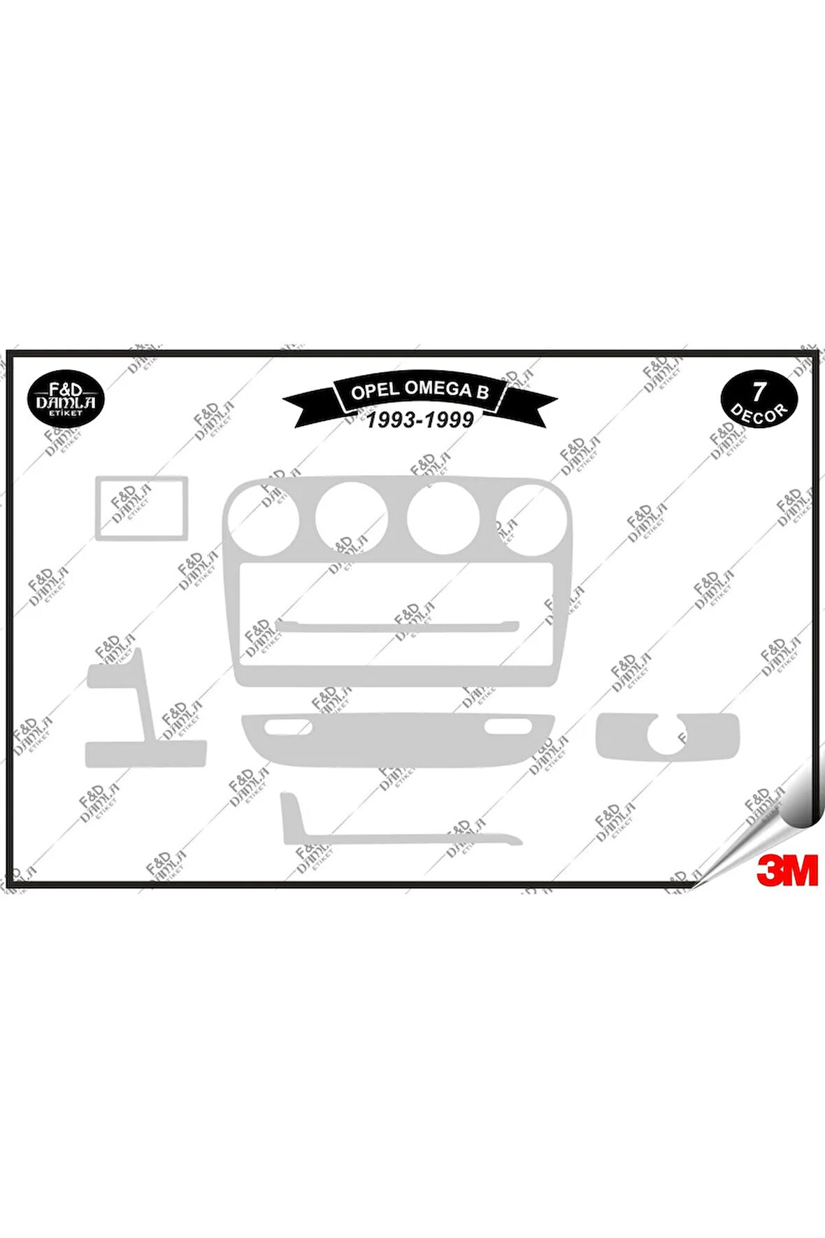 Opel Omega B 1993-1999 Torpido Konsol Trim Göğüs Maun Kaplama Set 7 Parça Gümüş