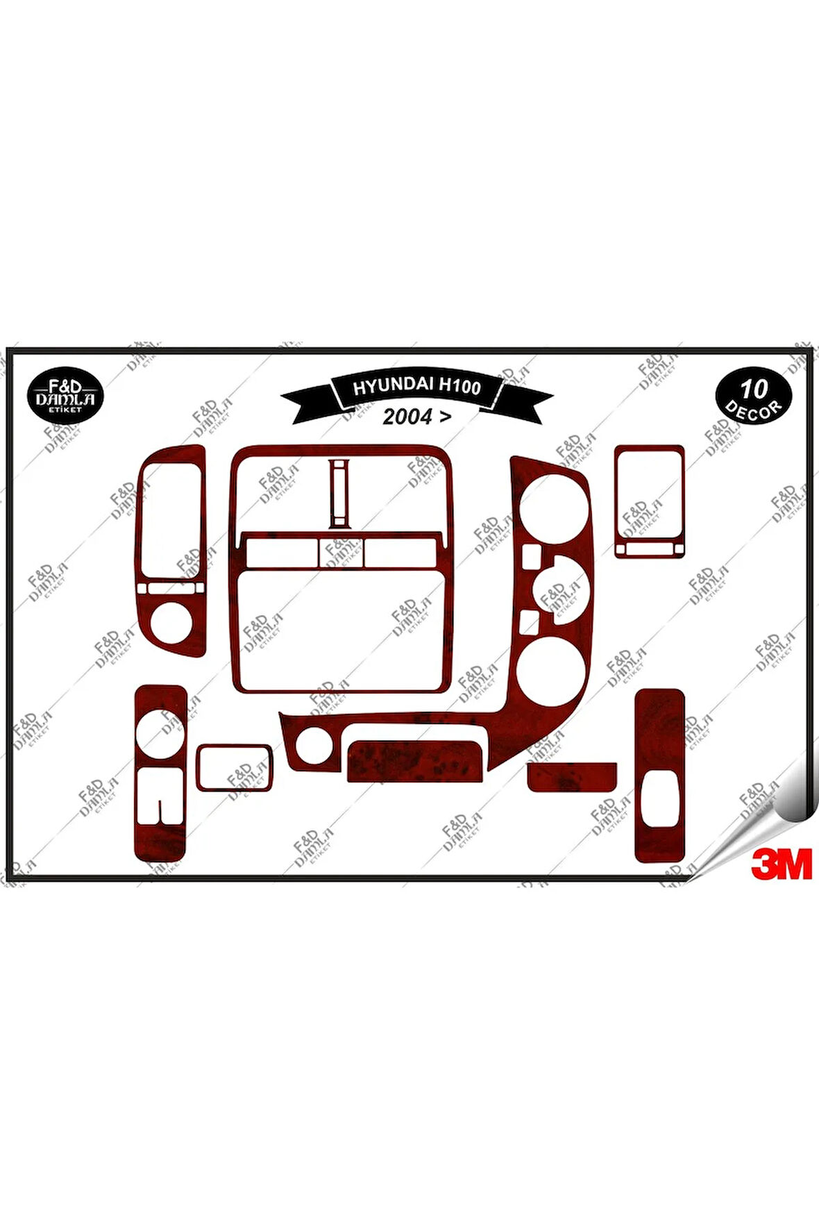 Hyundai H100 2004 Torpido Konsol Trim Göğüs Maun Kaplama Set 10 Parça Maun
