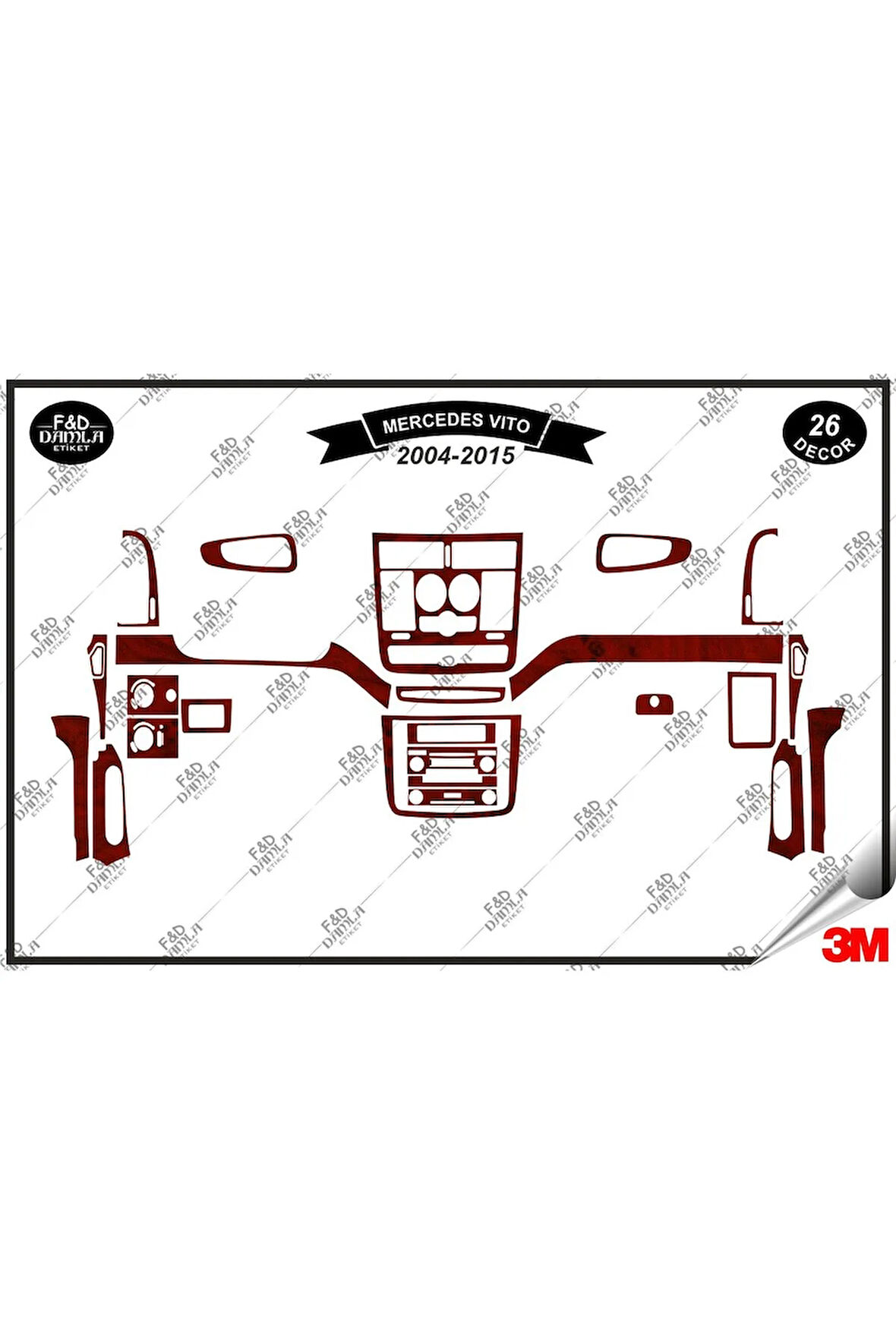 Mercedes Vito 2004-2015 Torpido Konsol Trim Göğüs Maun Kaplama Set 26 Parça Maun