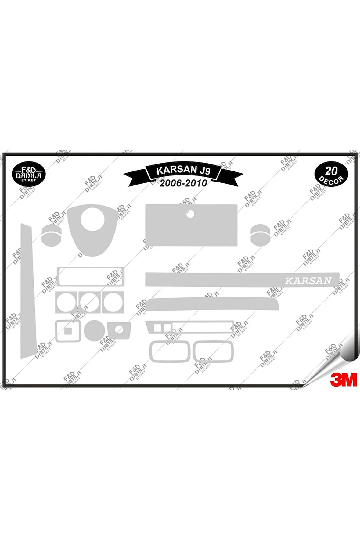 Karsan J9 2006-2010 Torpido Konsol Trim Göğüs Maun Kaplama Set 20 Parça Gümüş