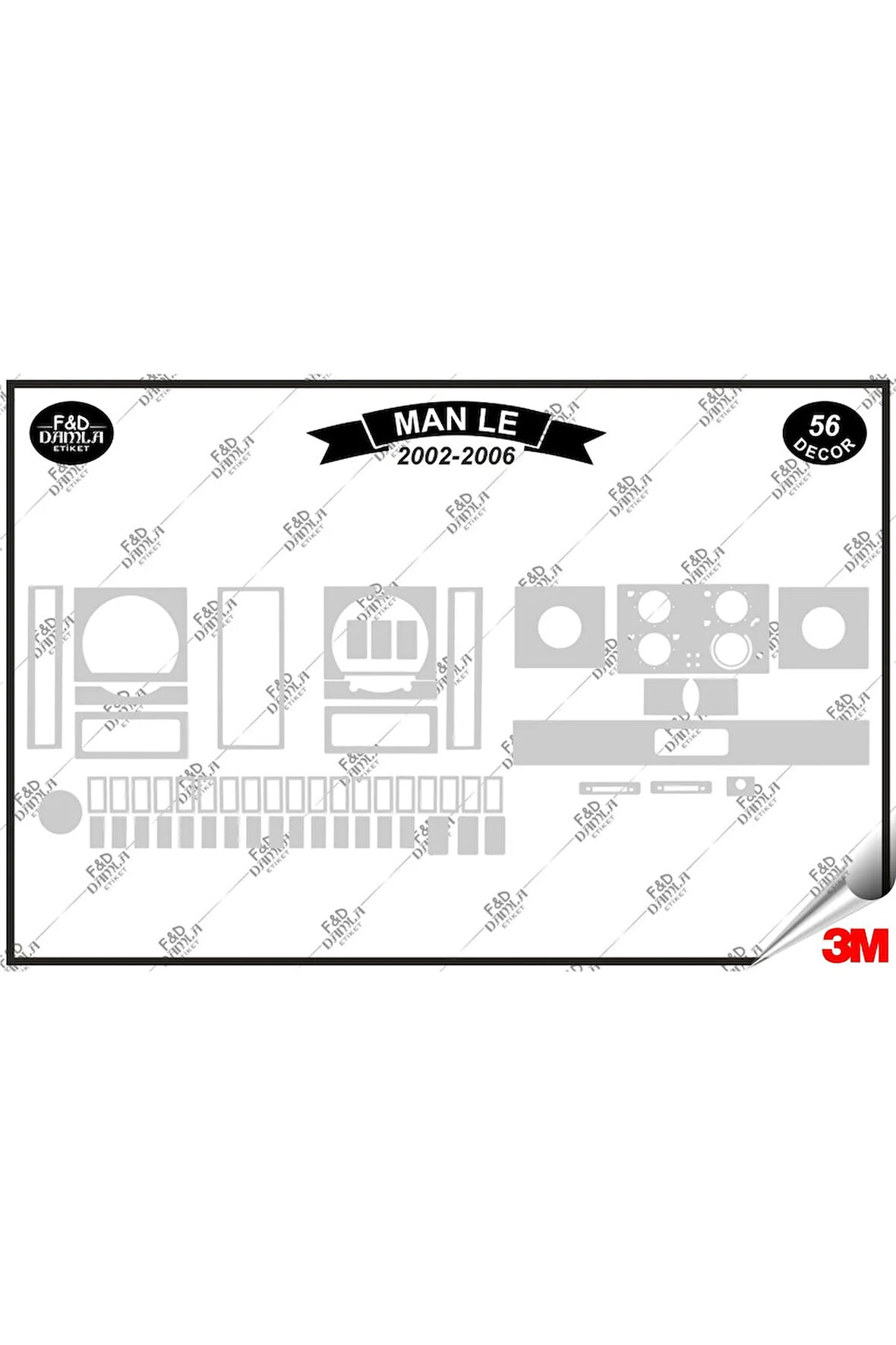 Man LE 2002-2006 Torpido Konsol Trim Göğüs Maun Kaplama Set 56 Parça Gümüş