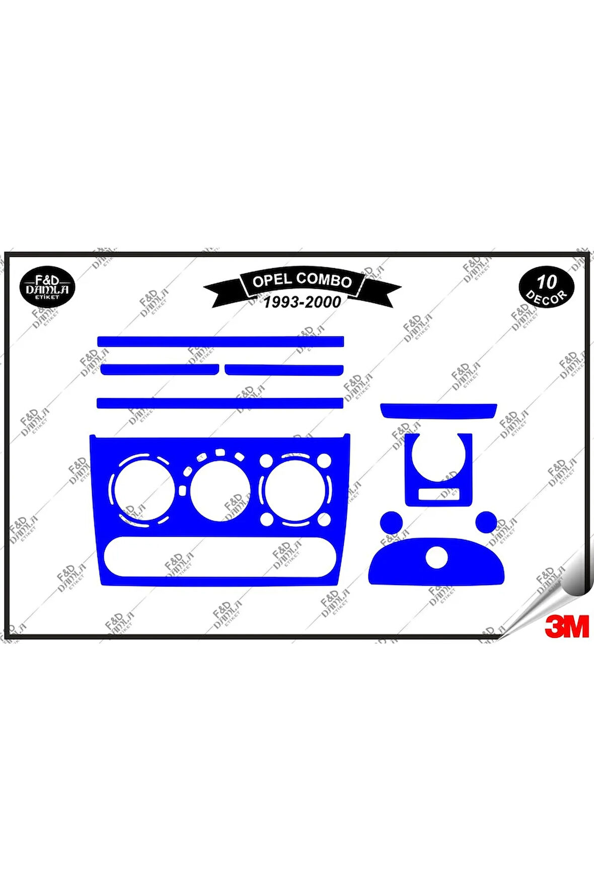 Opel Corsa B  Tigra Combo  1993-2000 Torpido Konsol Trim Göğüs Maun Kaplama Set 10 Parça Mavi