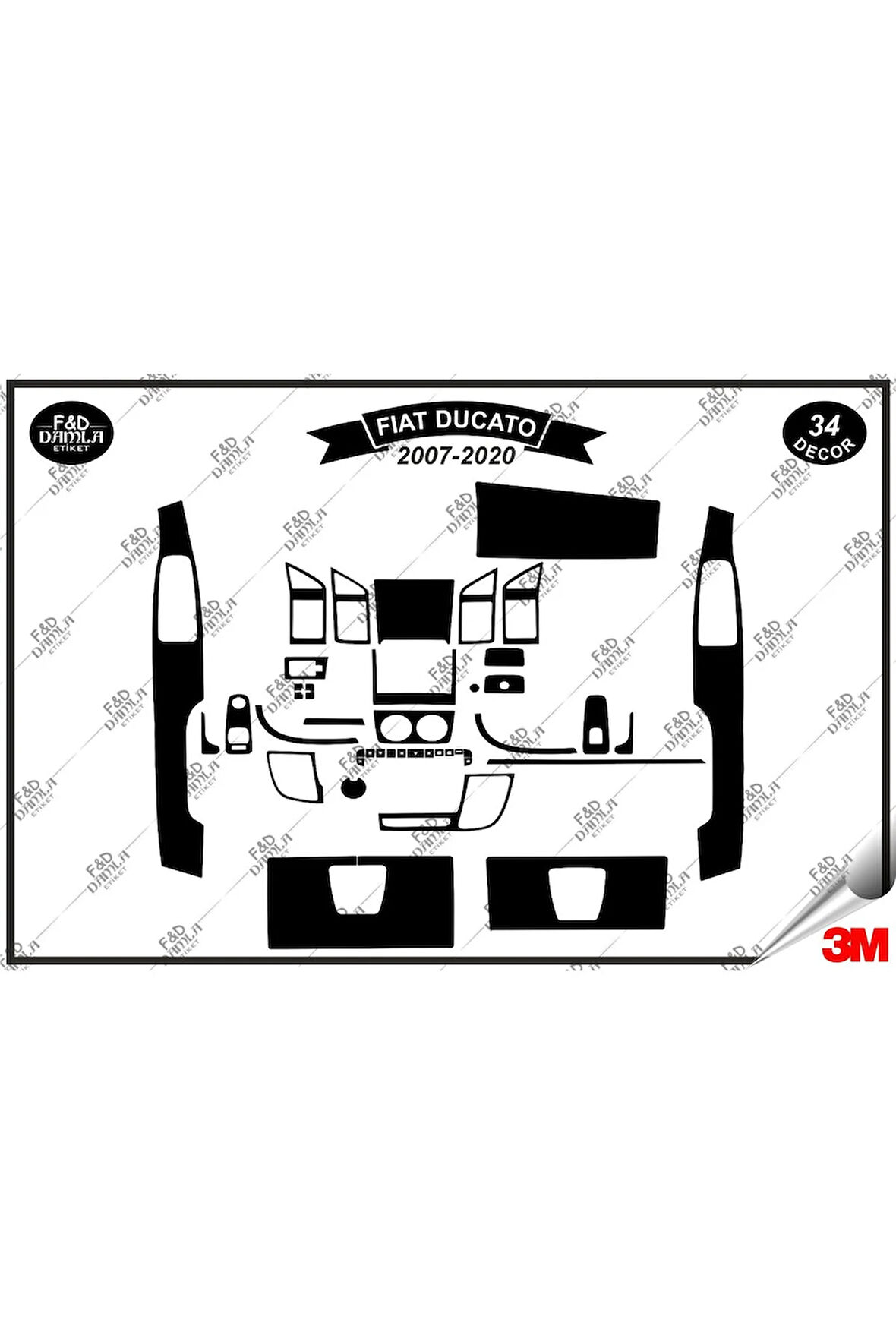 Fiat Ducato 2007- 2020 Full Torpido Konsol Trim Göğüs Maun Kaplama Set 34 Parça Siyah