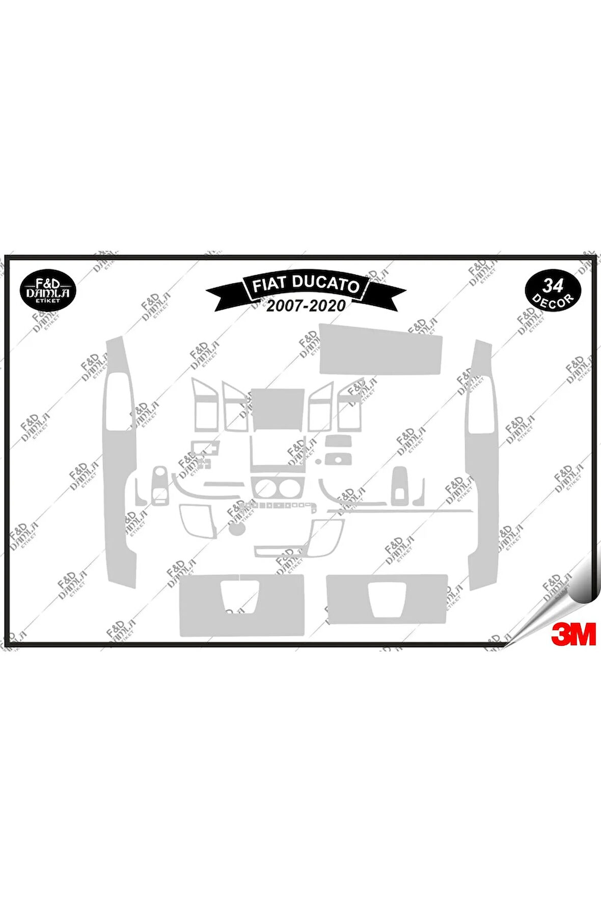 Fiat Ducato 2007- 2020 Full Torpido Konsol Trim Göğüs Maun Kaplama Set 34 Parça Gümüş